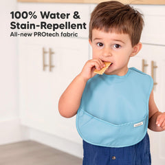 KeaBabies Presto bib covers chest and shoulders to prevent stains.