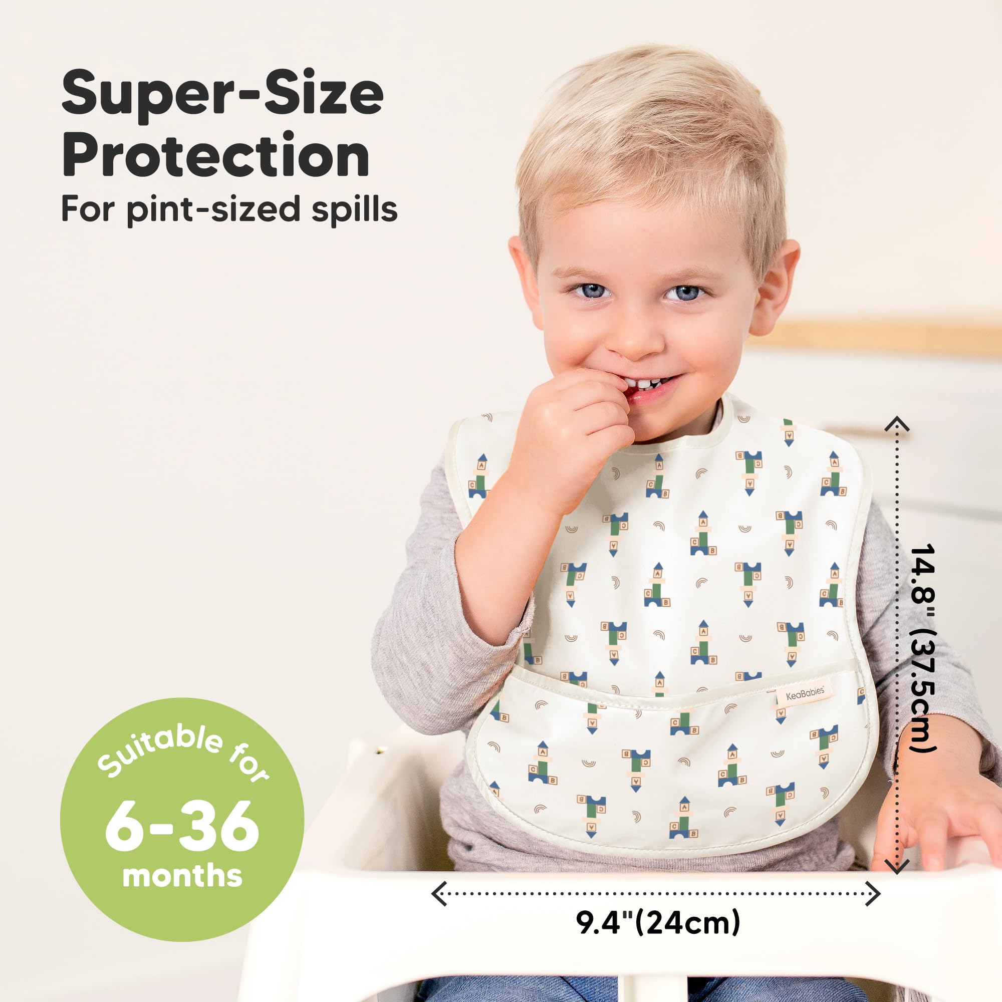 KeaBabies Presto fabric PROtech keeps bib waterproof and reusable