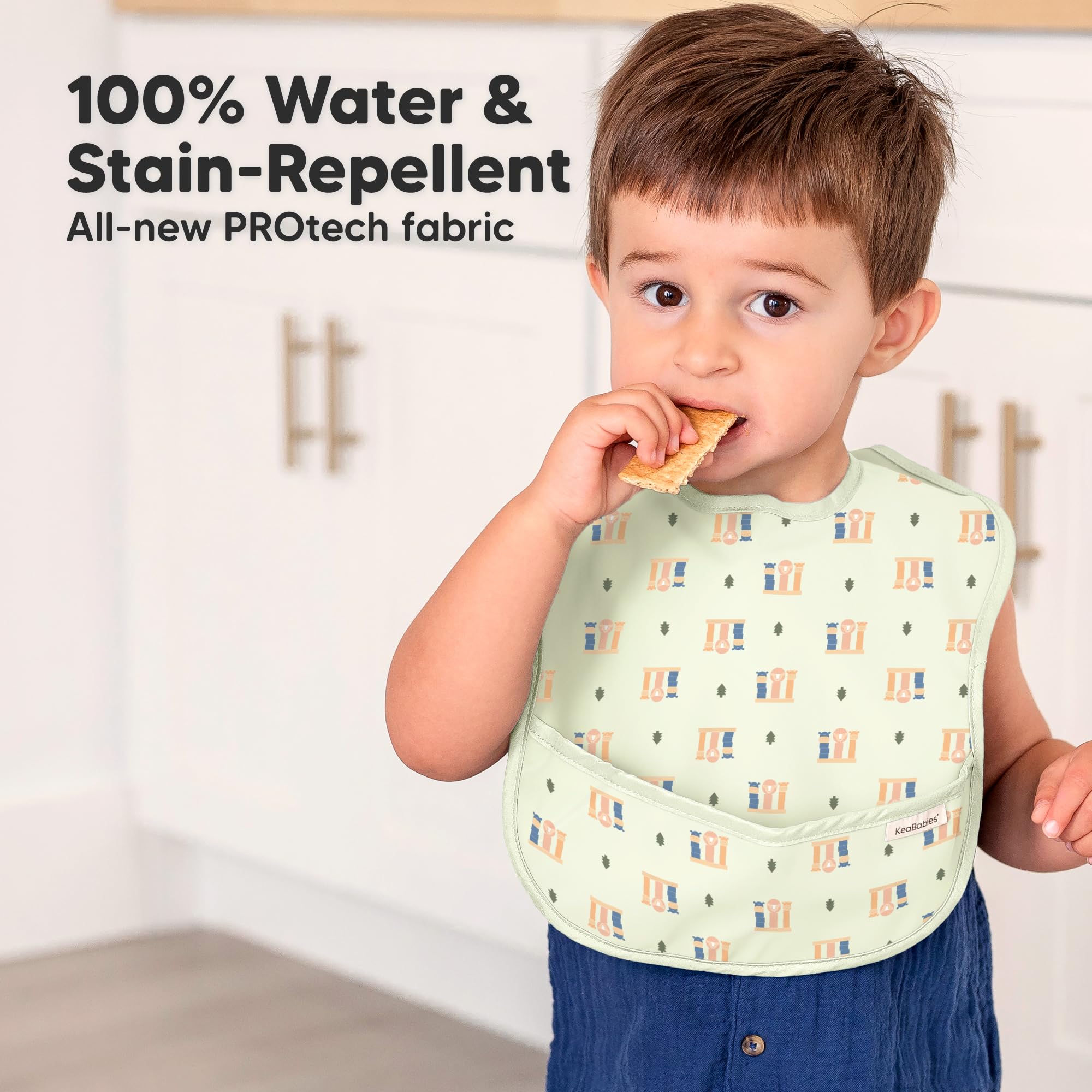 KeaBabies Presto bib shows shoulder coverage for clean outfits