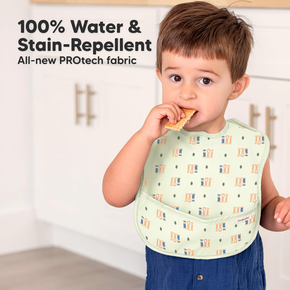 KeaBabies Presto bib shows shoulder coverage for clean outfits