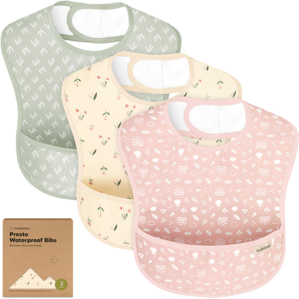 KeaBabies Presto Fleur waterproof bib front view protects clothes during meals