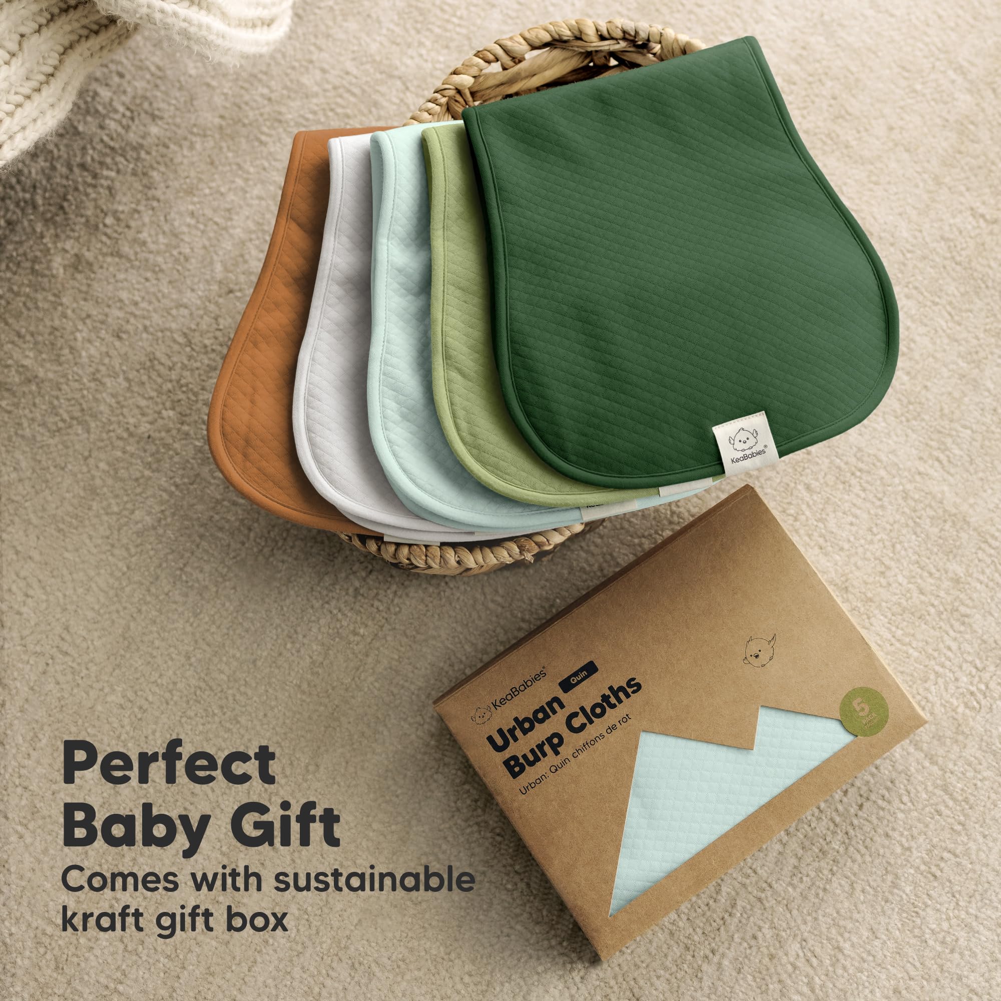 KeaBabies Quin burp cloth pairs with Quin bibs for coordinated outfits