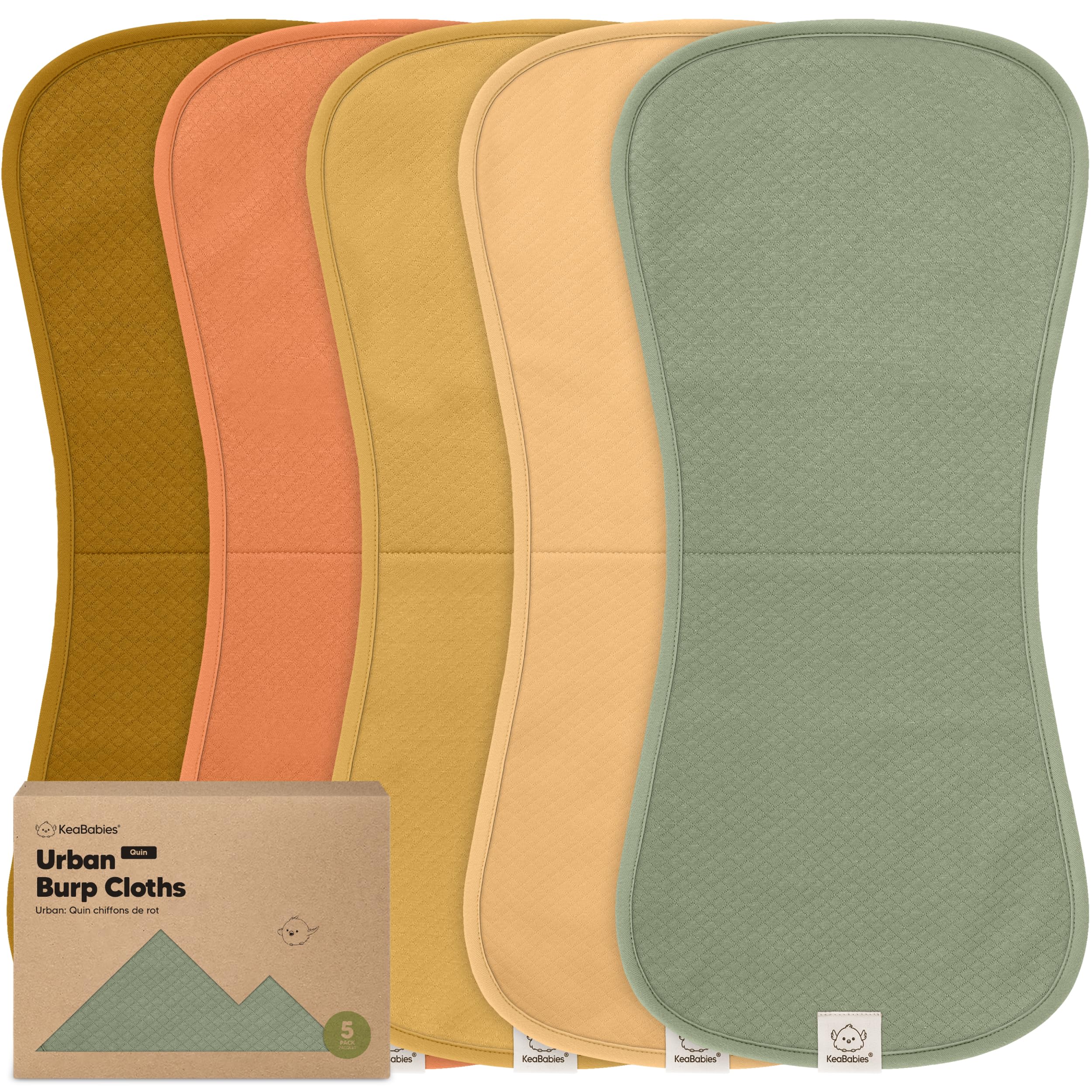 KeaBabies Quin Burp Cloths 5-pack flat lay for quick mess coverage
