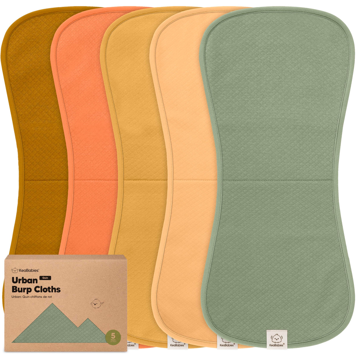 KeaBabies Quin Burp Cloths 5-pack flat lay for quick mess coverage