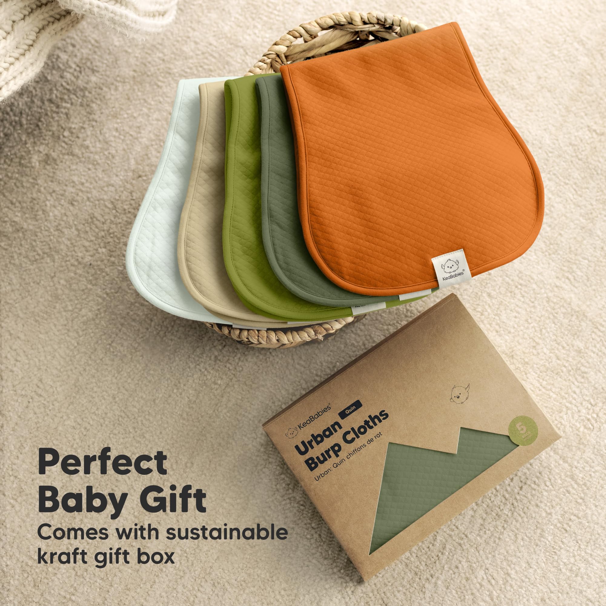 KeaBabies Quin burp cloths pair with Quin bibs for everyday use