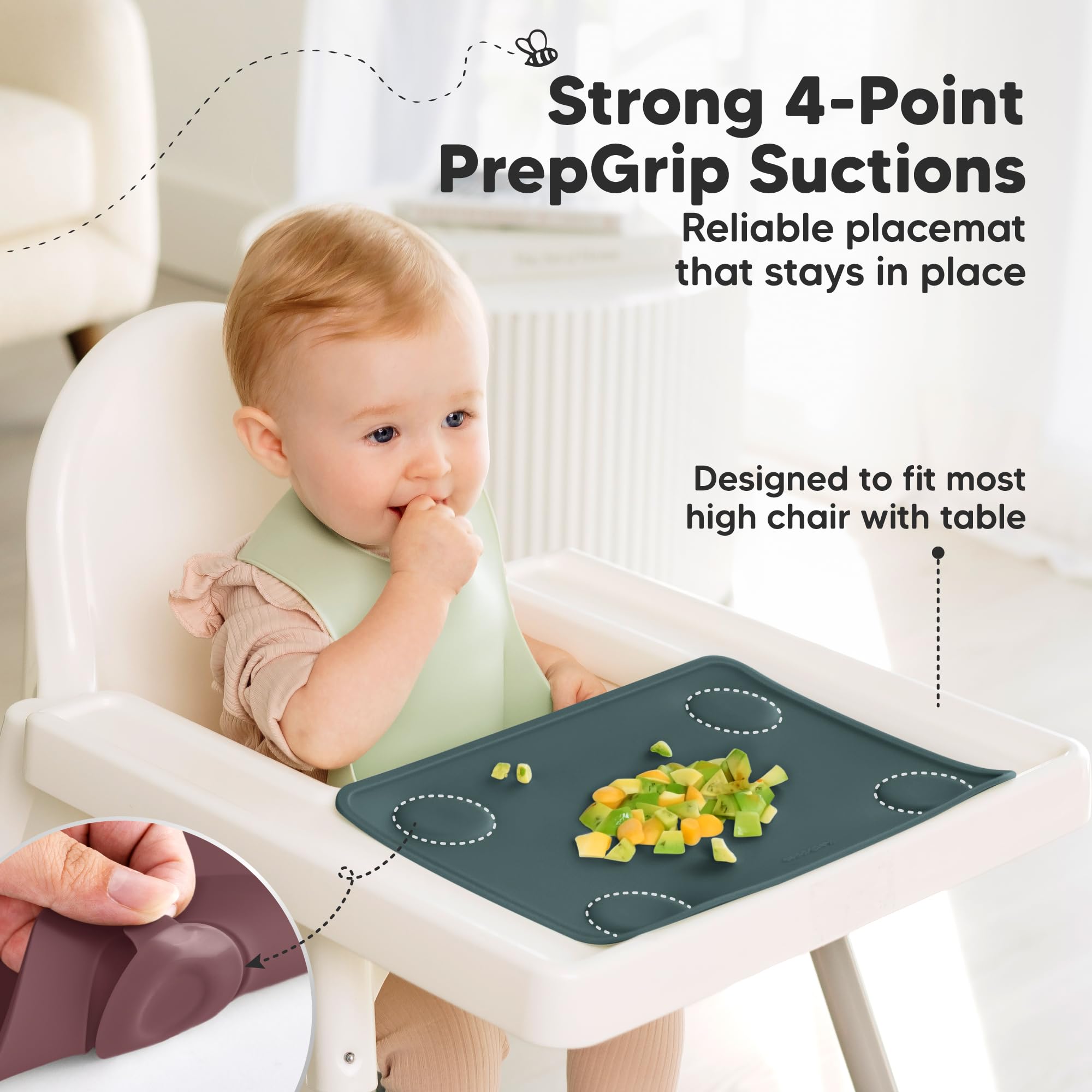 KeaBabies Rocky travel placemat, lightweight and compact for on-the-go feeding.