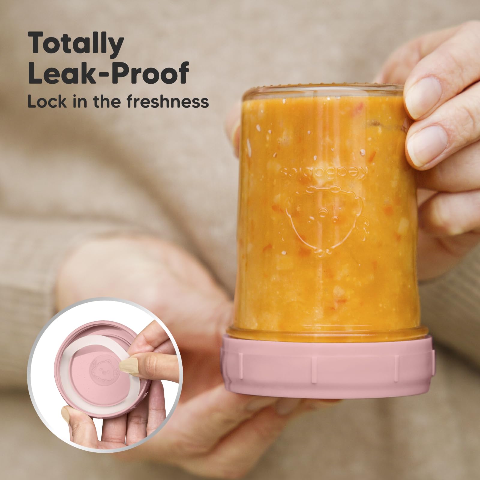 KeaBabies roseate 8oz glass jar with lid ideal for larger portions and on-the-go snacks