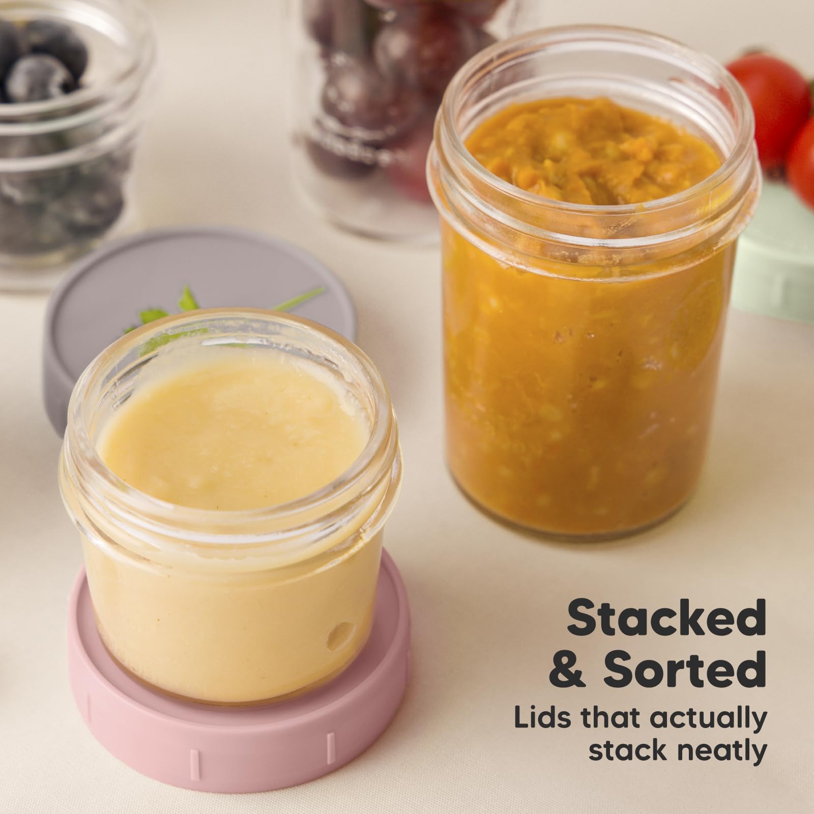 KeaBabies roseate jars in freezer ready for prepped meals and long-term storage