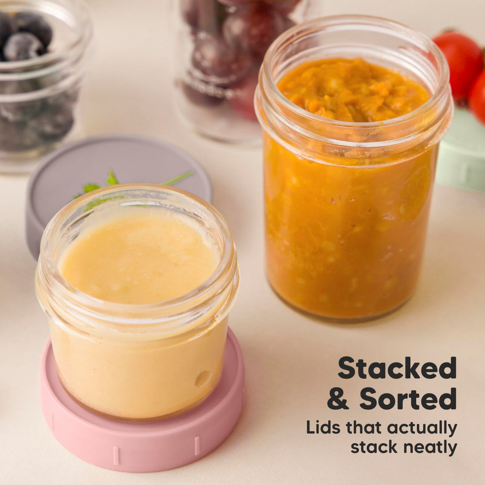KeaBabies roseate jars in freezer ready for prepped meals and long-term storage