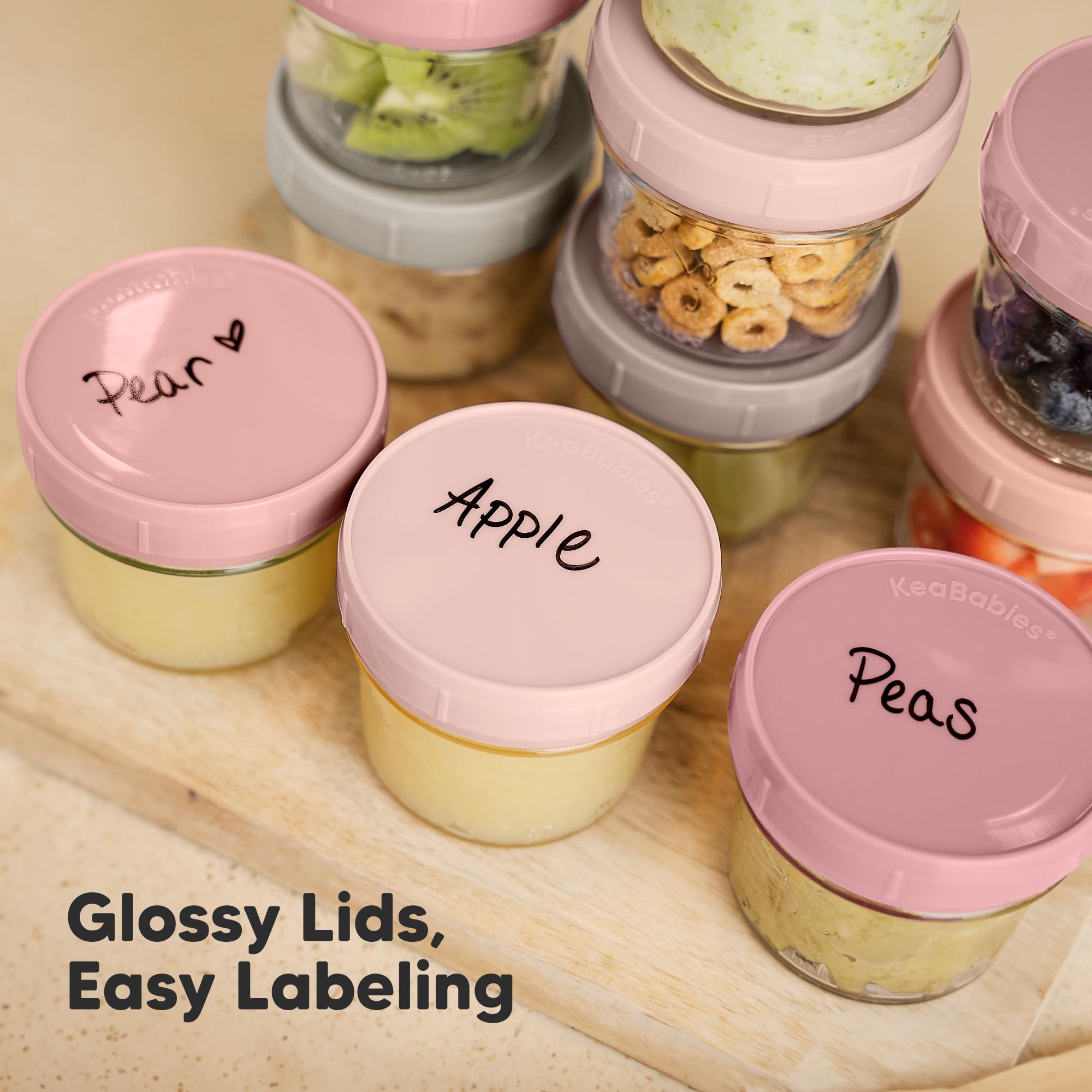 KeaBabies jars with measurement markings support portion control.