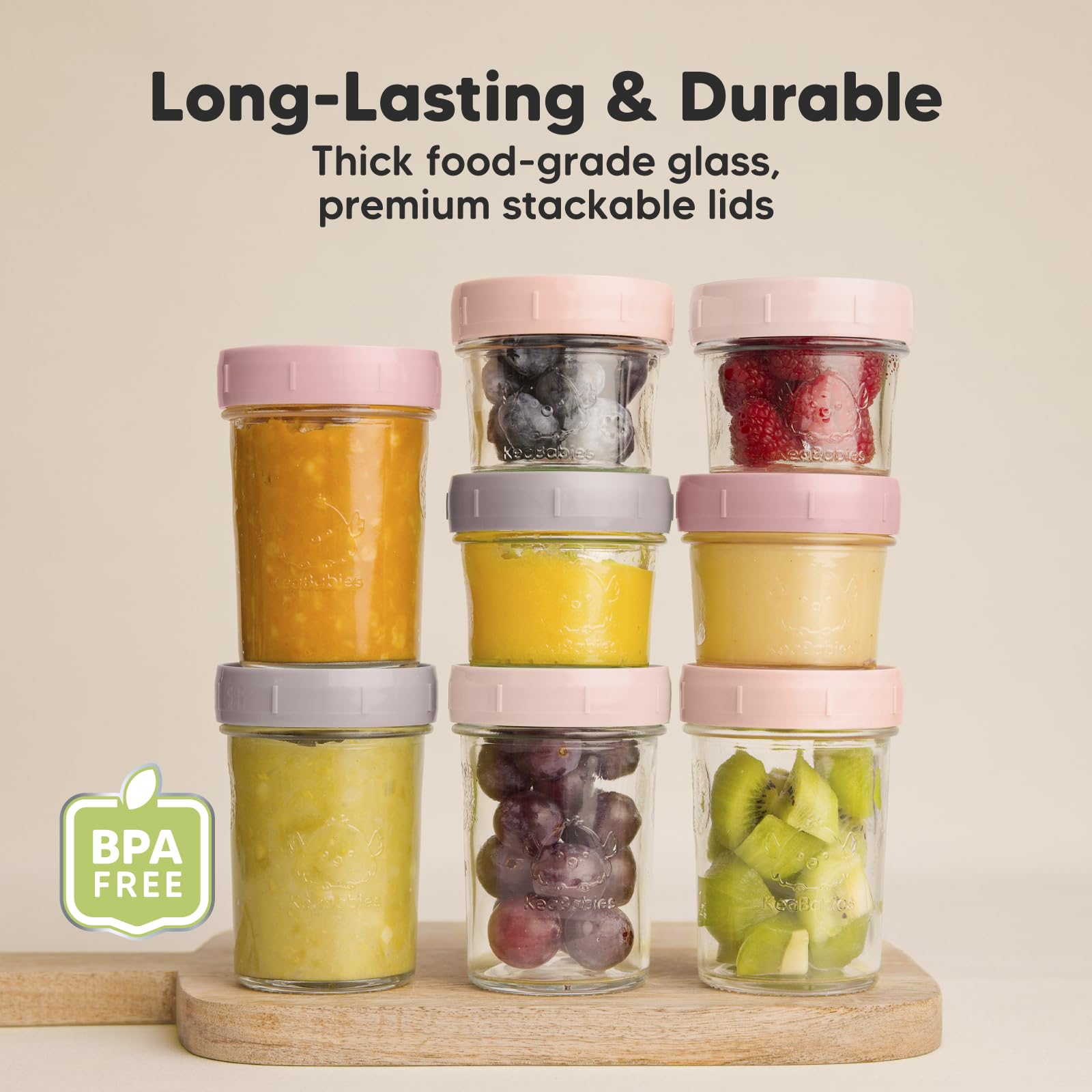 KeaBabies roseate jar with measuring marks and writable lid for portion control