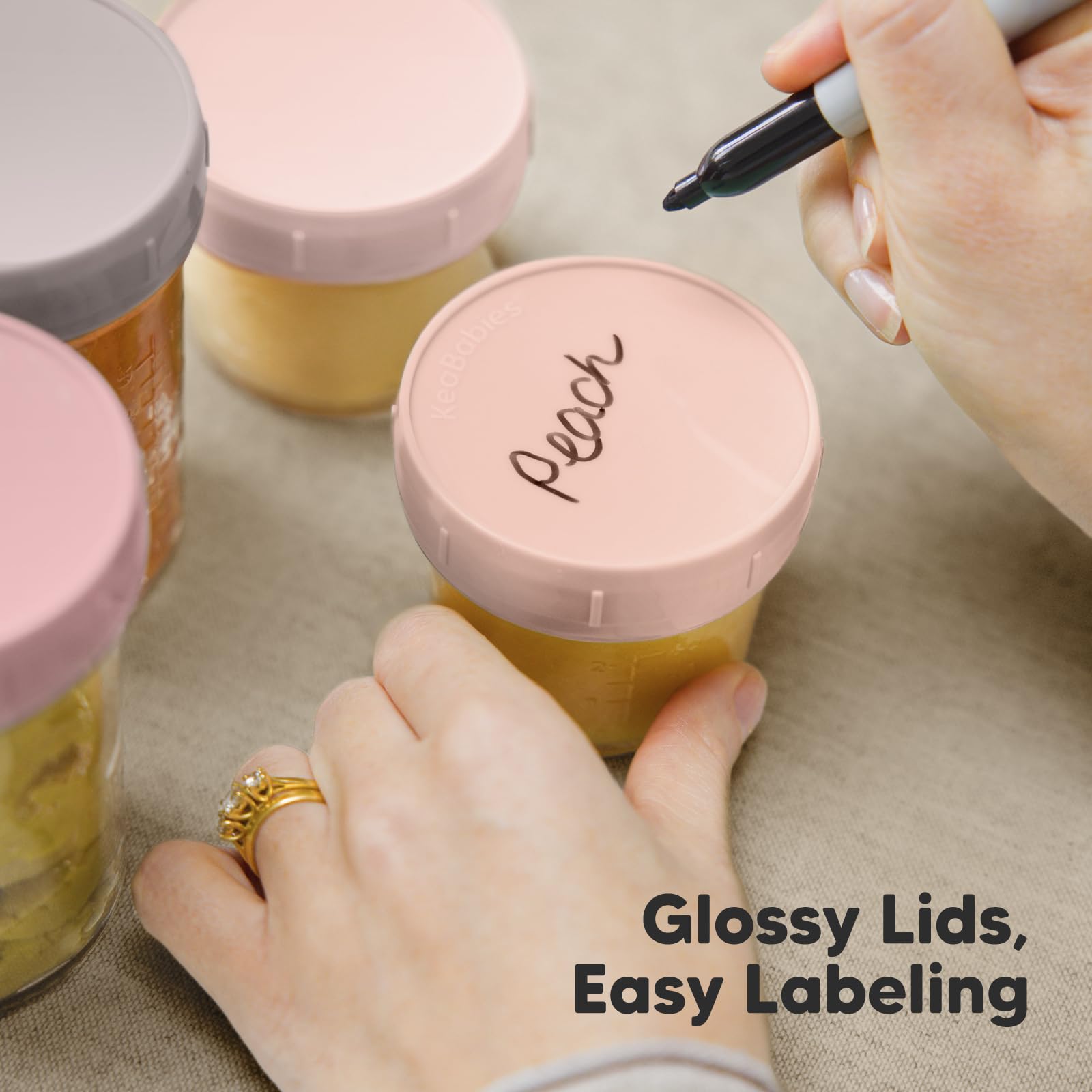 KeaBabies roseate 4oz jar used for purees and baby snacks at home