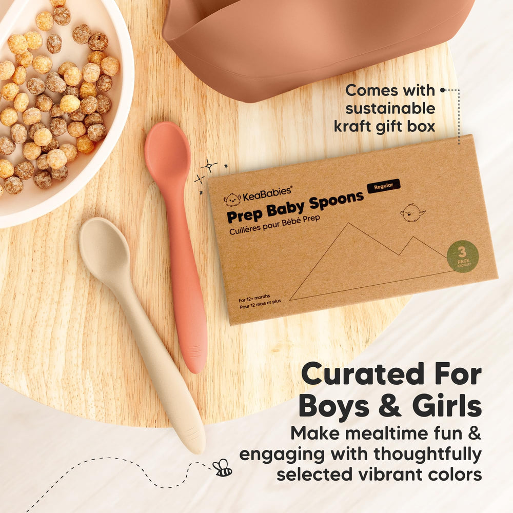 KeaBabies roseate spoons pair with bowls for dinner play.