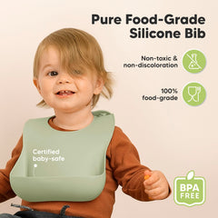 KeaBabies Sage silicone bib with food catcher keeps clothing clean