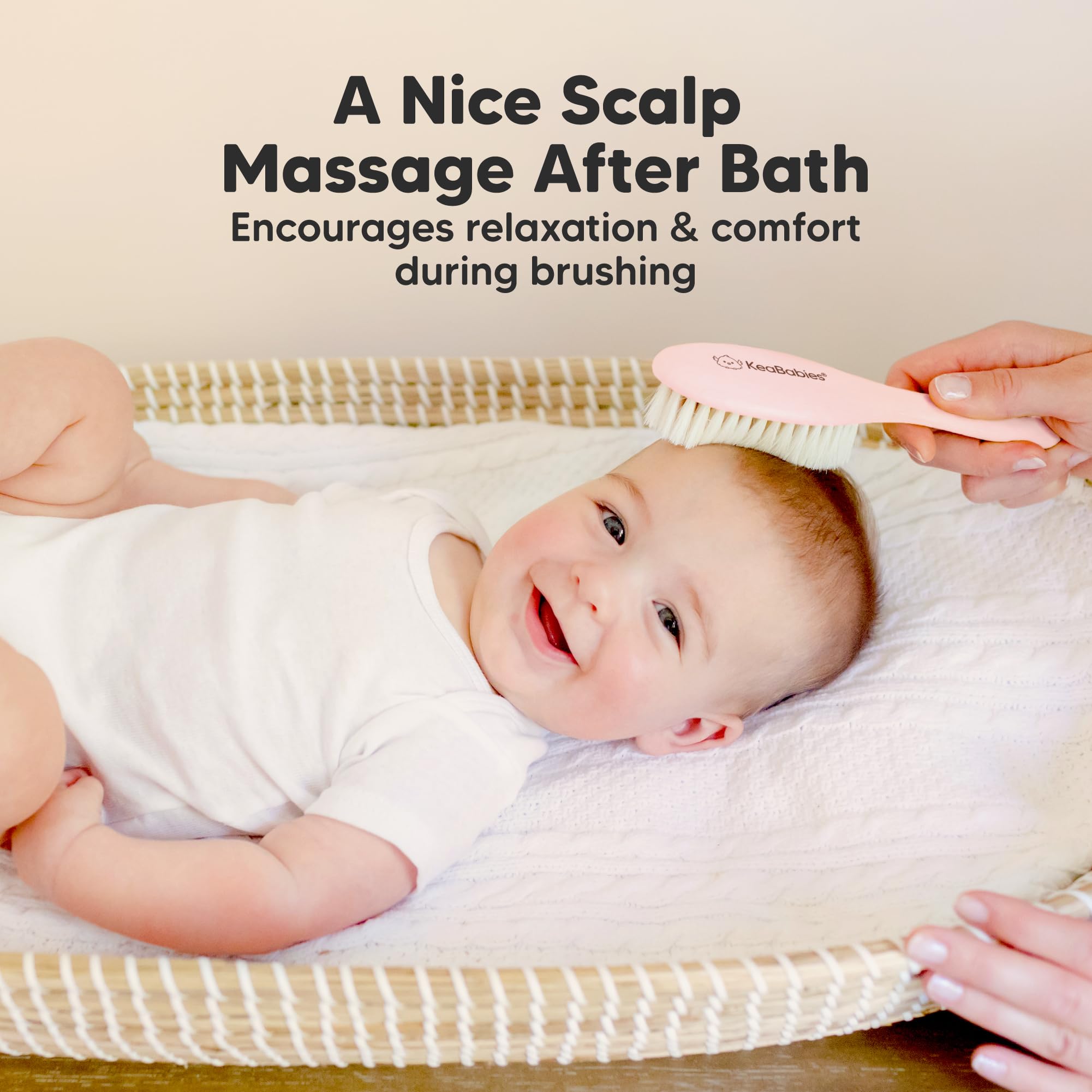 KeaBabies scalp massage brush supports gentle circulation during baby grooming