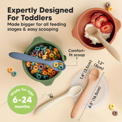 KeaBabies self-feeding spoons with a soft scoop soothe teething gums.