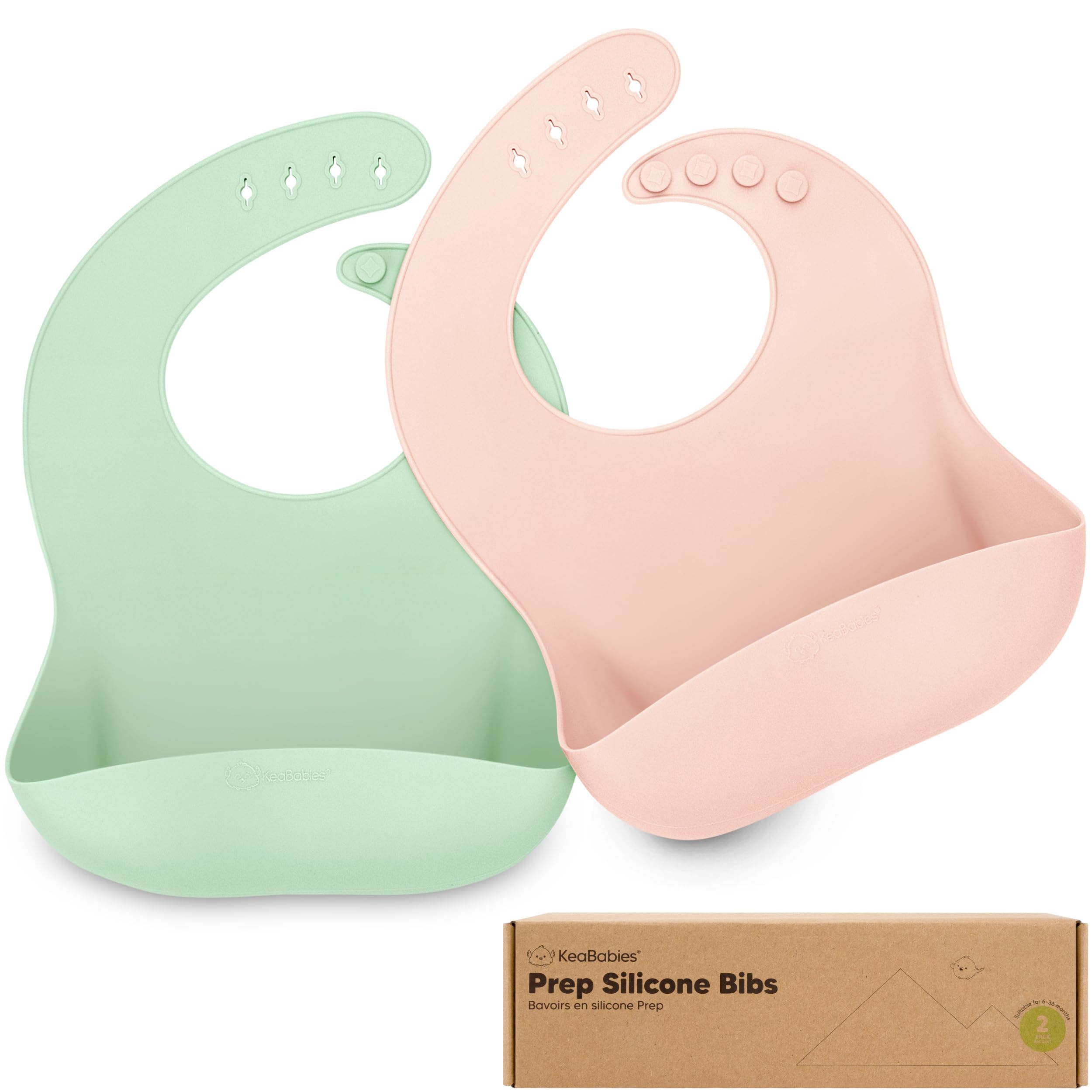 KeaBabies silicone bib with deep pocket catches spills for mess-free meals