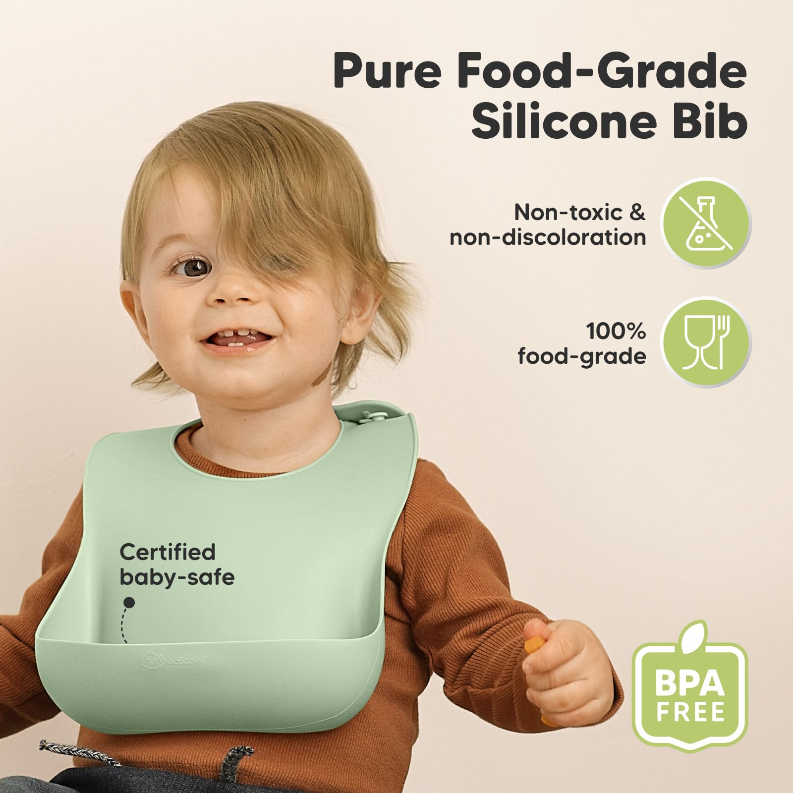 KeaBabies waterproof silicone bib keeps clothes dry during feeding