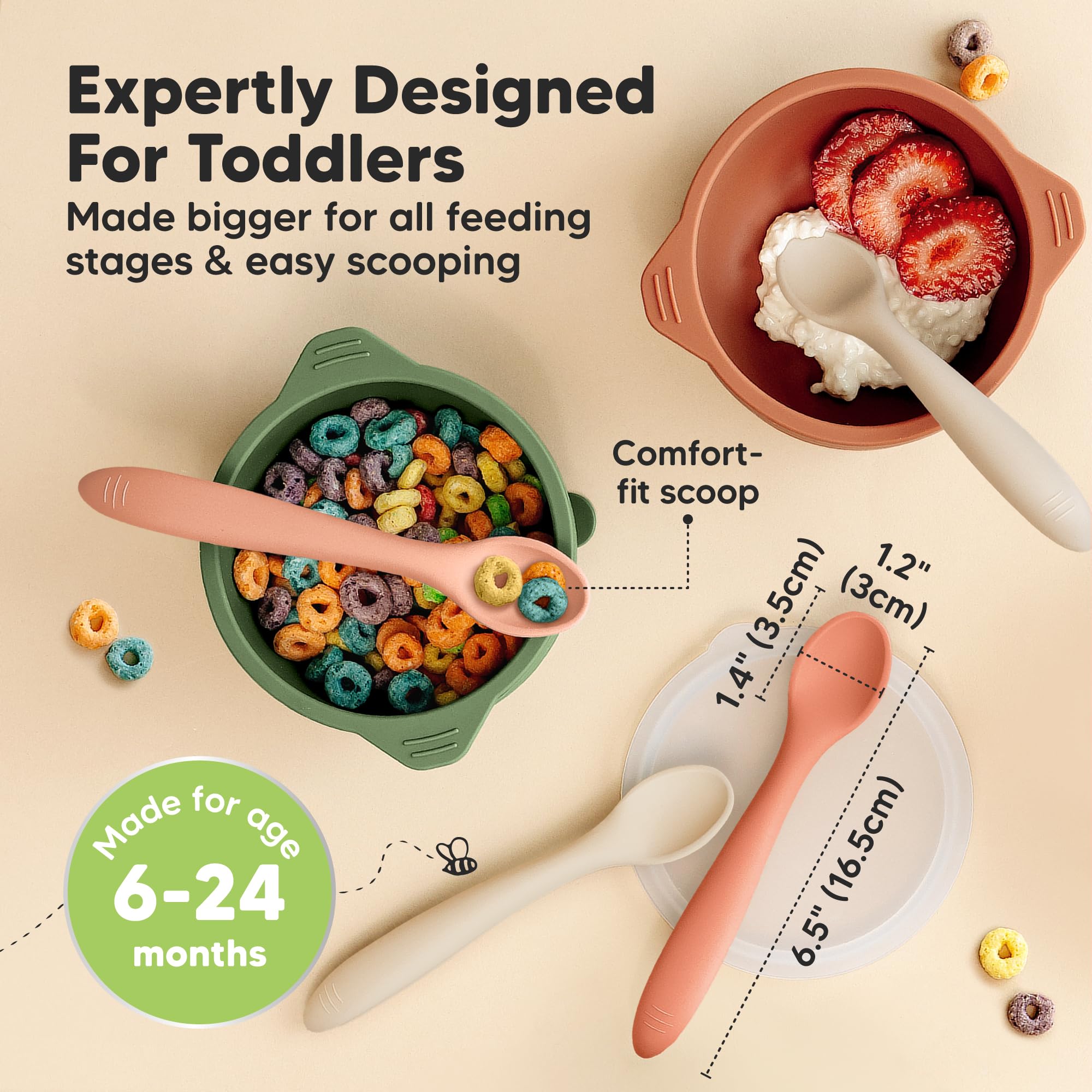 KeaBabies bite-proof edge spoons for teething comfort during meals