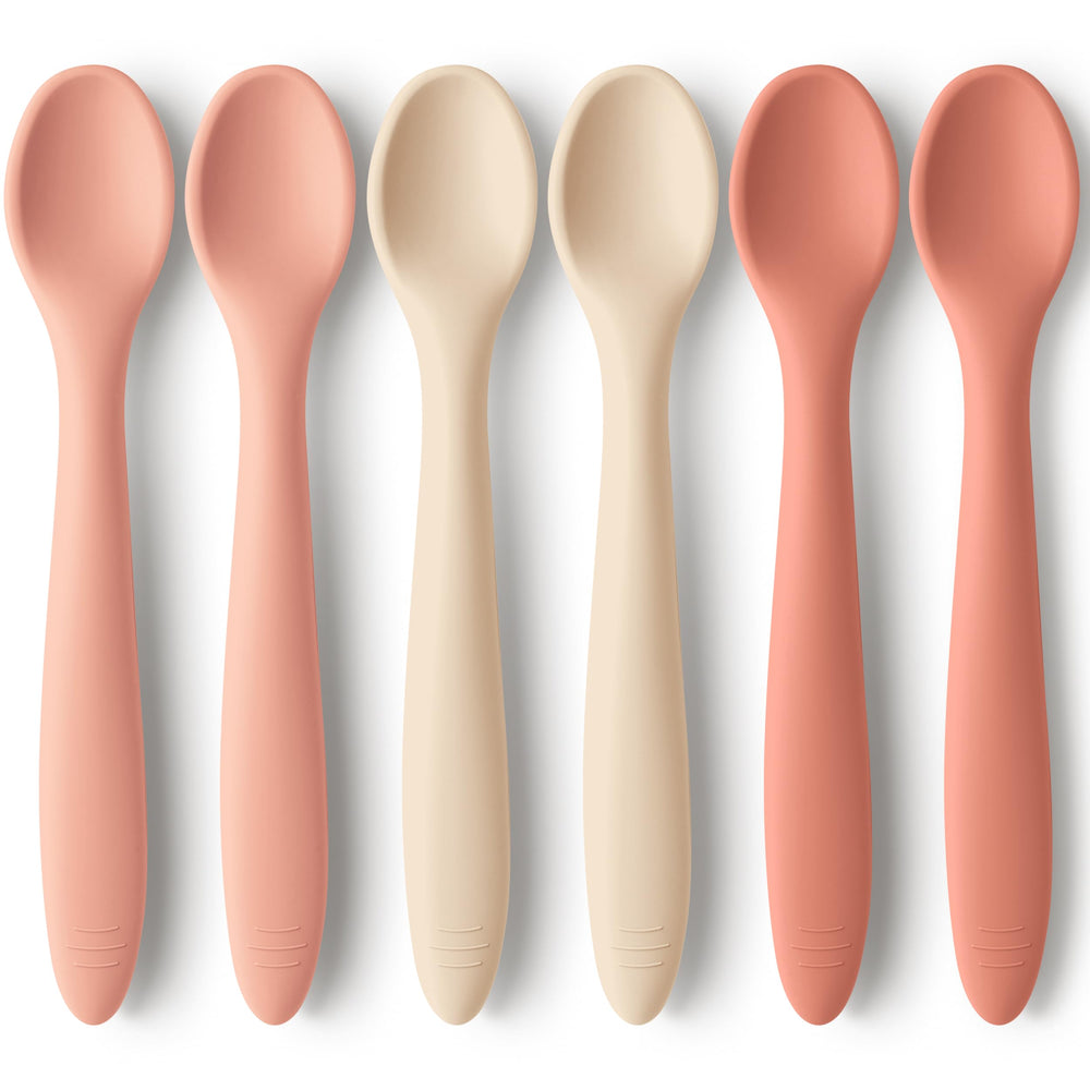 KeaBabies silicone baby spoons roseate six-pack for gentle self-feeding.