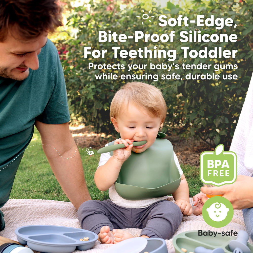 KeaBabies silicone spoons rounded scoop supports easy puree transfers.