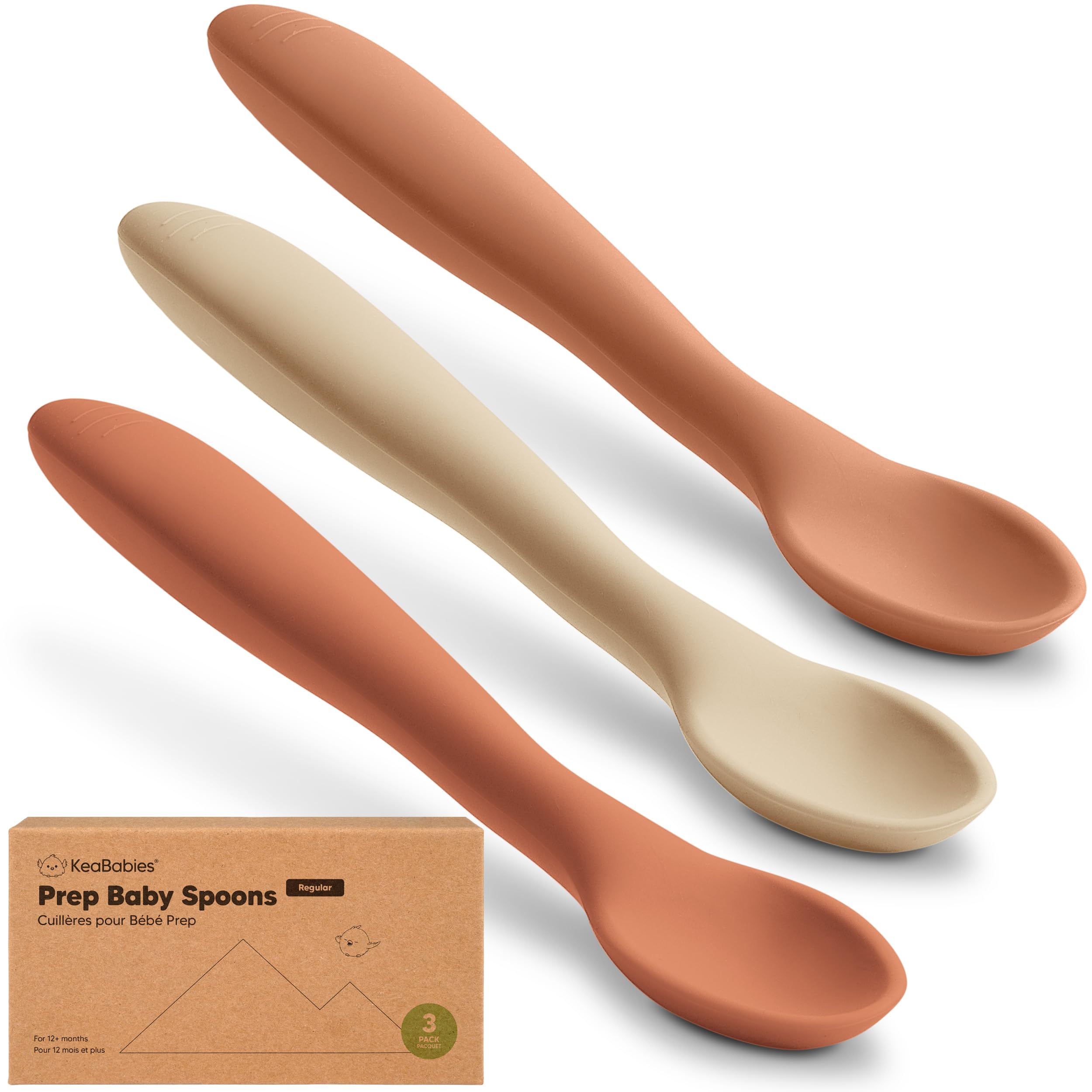 KeaBabies silicone spoons for self-feeding in 6-12 months; durable, dishwasher-safe and gentle on gums.