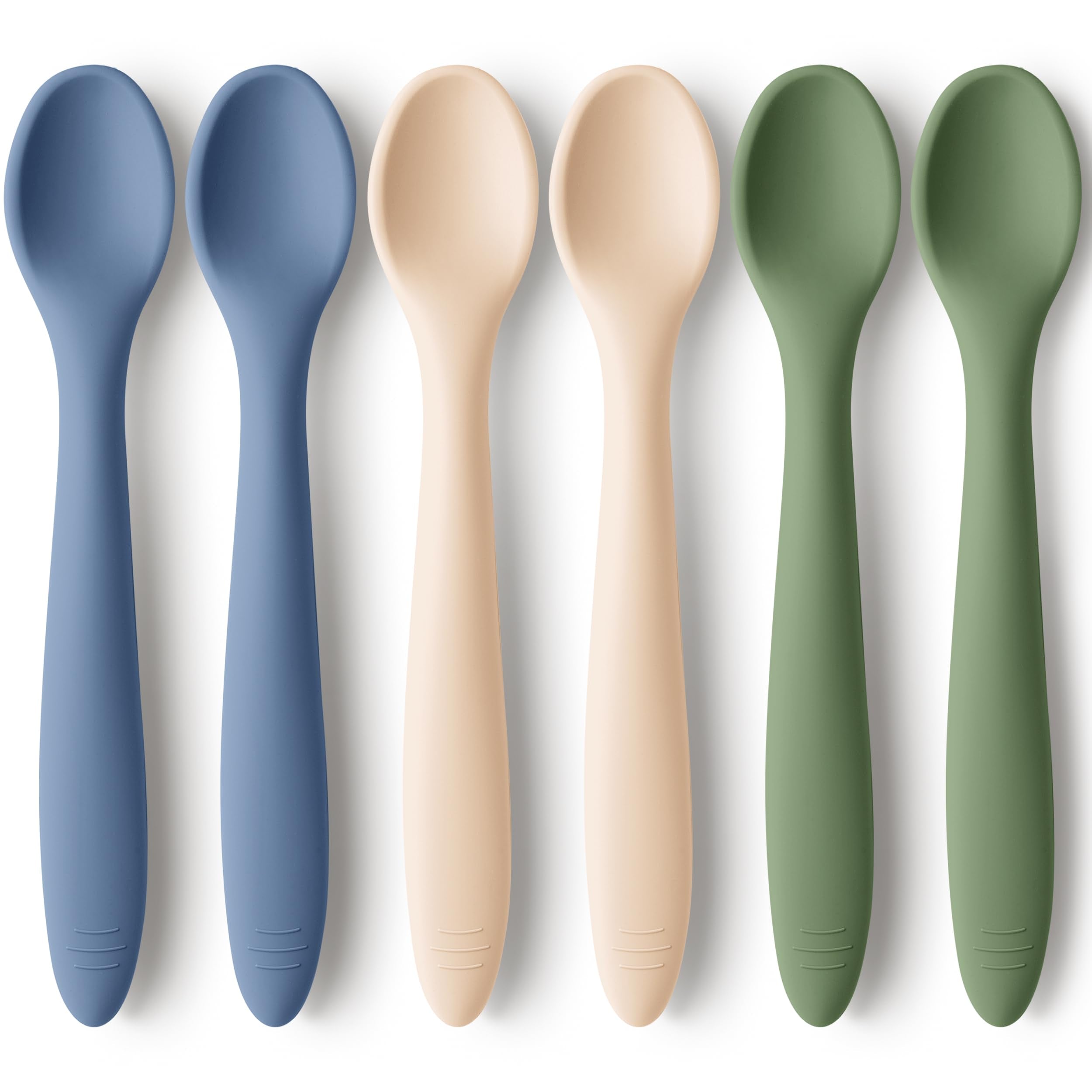 KeaBabies silicone spoons set for self-feeding, 6-pack, ideal for early meals.