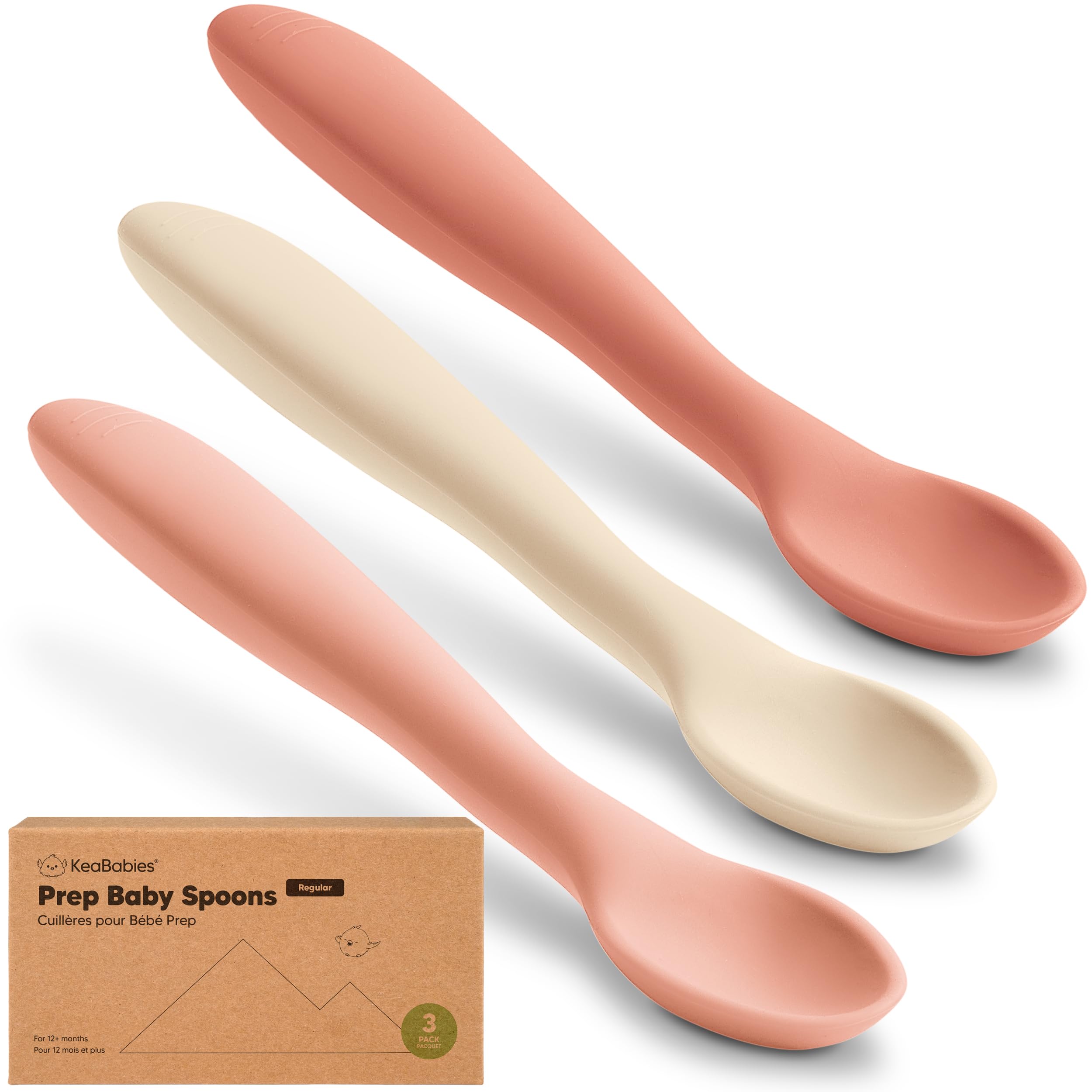 KeaBabies silicone baby spoons self-feeding in roseate, ready for safe practice