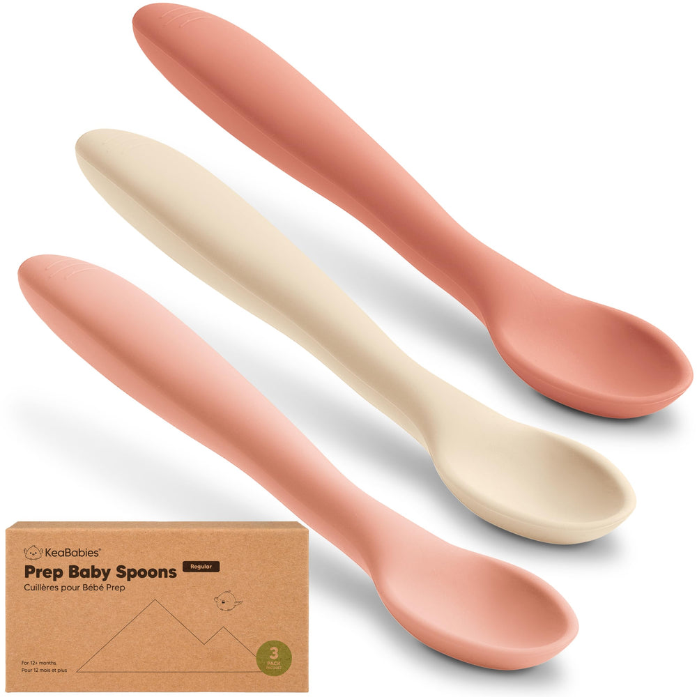 KeaBabies silicone baby spoons self-feeding in roseate, ready for safe practice
