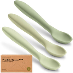 KeaBabies silicone baby spoons with soft scoop, ideal for gentle self-feeding.