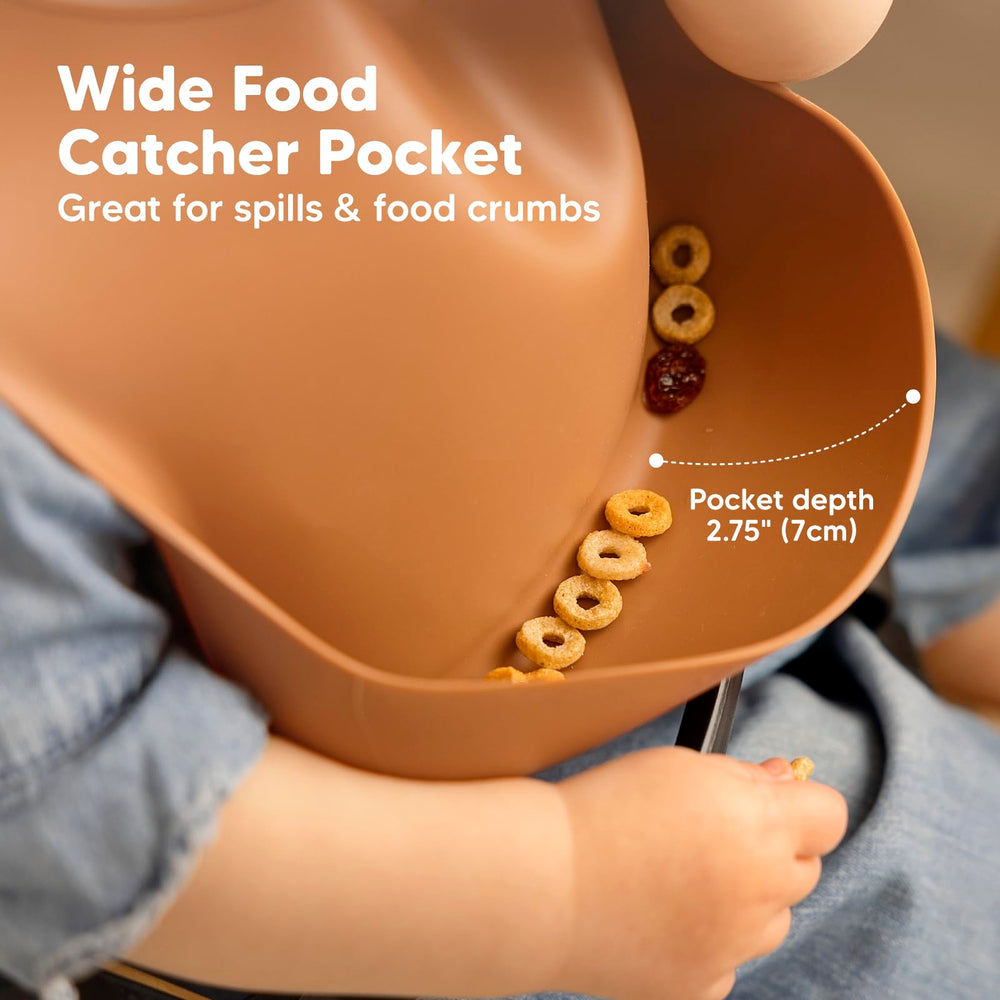 Keababies silicone bib with adjustable closure for growing babies.