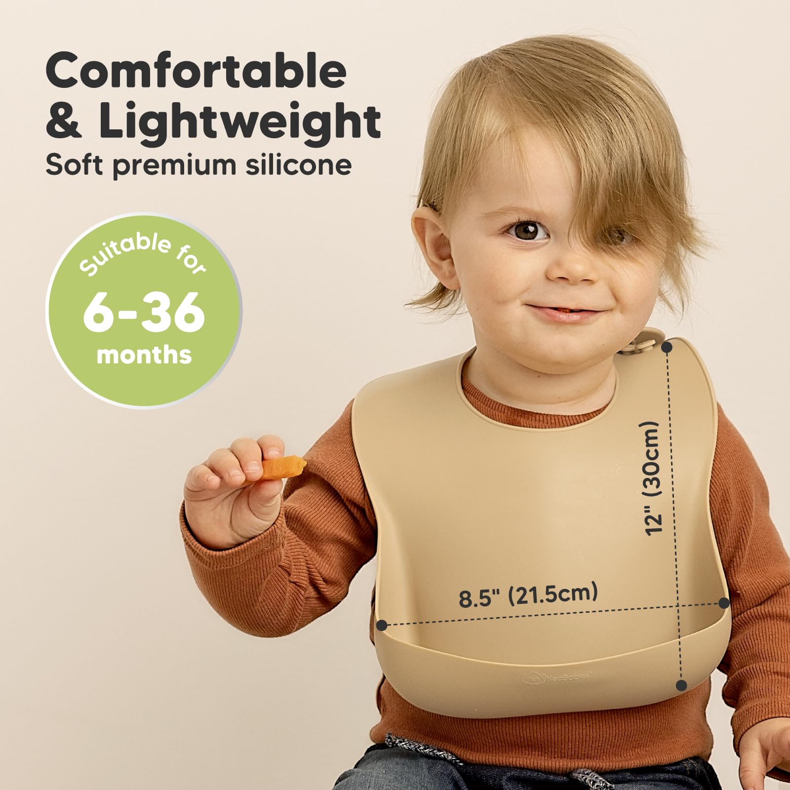 Keababies silicone bib easy-clean surface for quick rinsing.