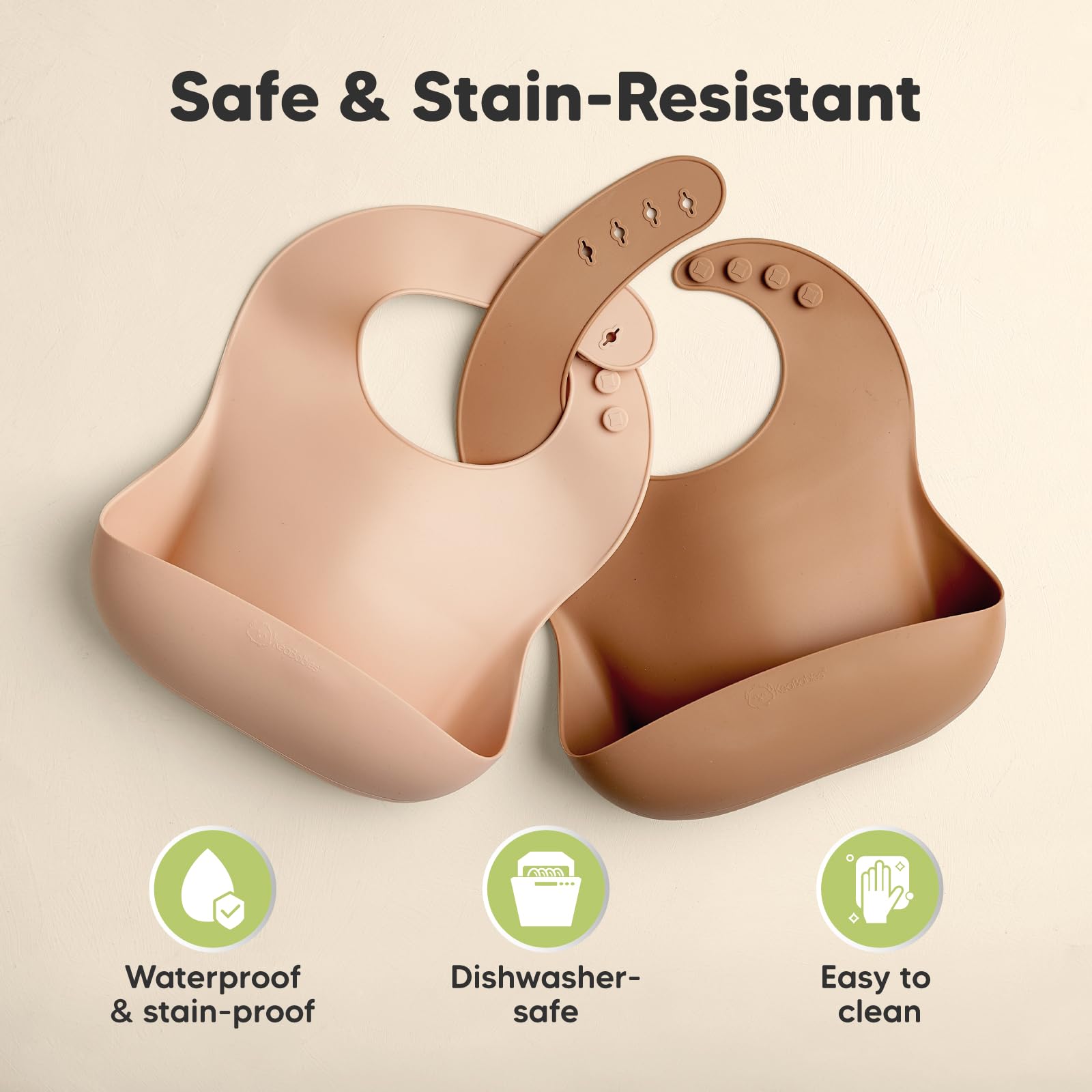 KeaBabies soft silicone bib with easy-clean surface for quick rinses