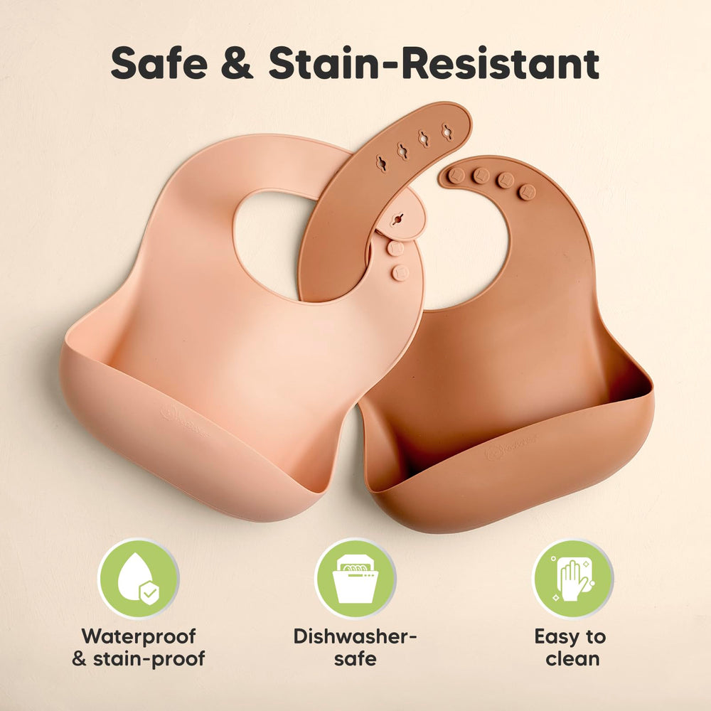 KeaBabies soft silicone bib with easy-clean surface for quick rinses