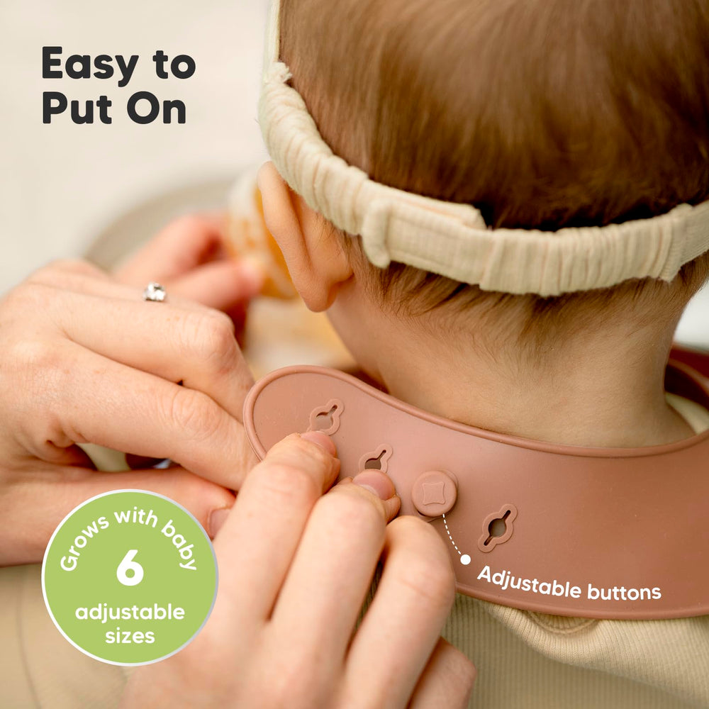 KeaBabies silicone bib with large food catcher protects clothing