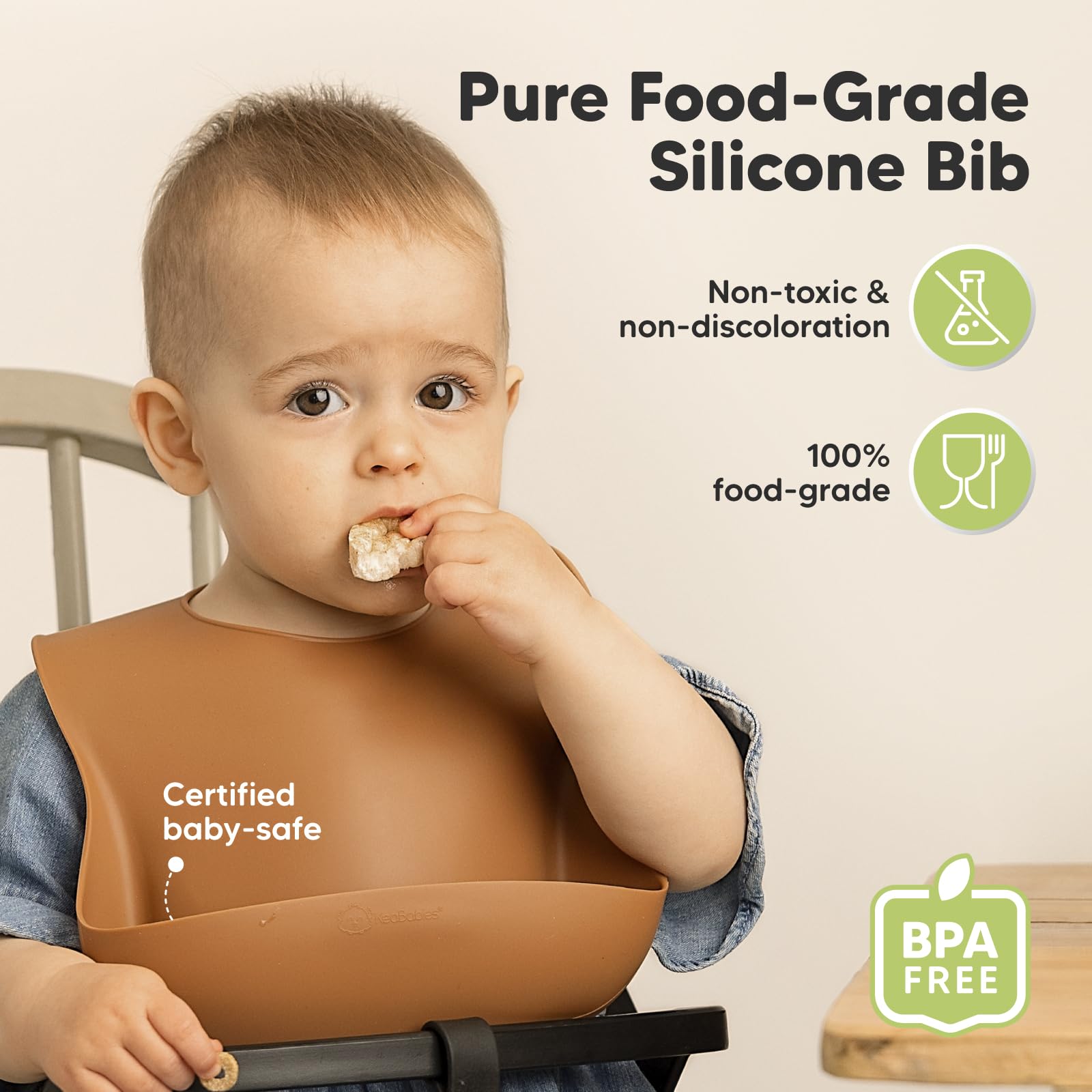 Keababies silicone bib lightweight and soft for comfortable feeding.