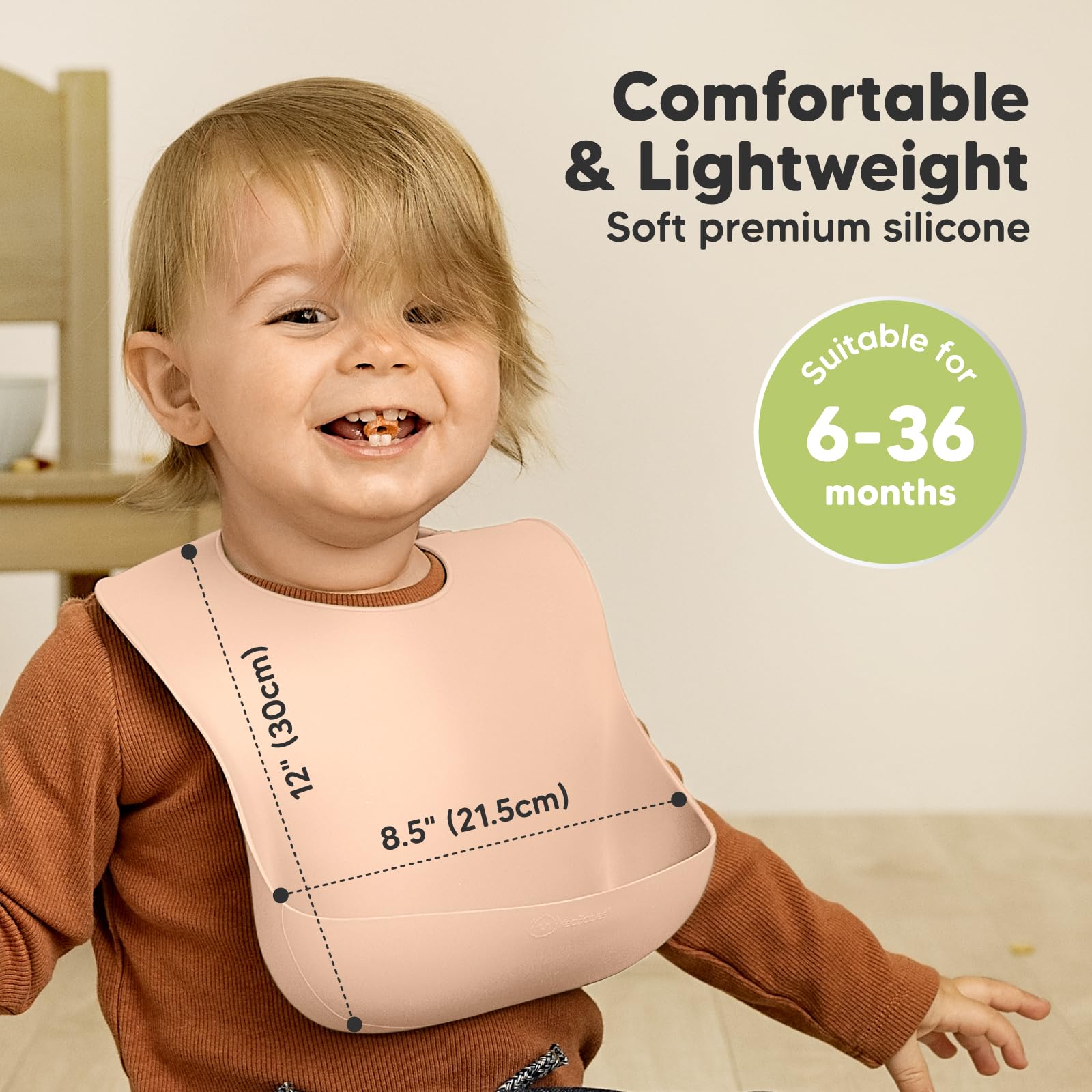 KeaBabies soft-texture silicone bib comfortable on delicate skin