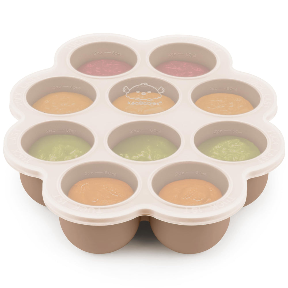 KeaBabies silicone freezer tray with lid keeps baby food neatly stored