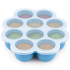 KeaBabies silicone freezer tray with lid displaying 10 x 2oz cubes for baby food storage.