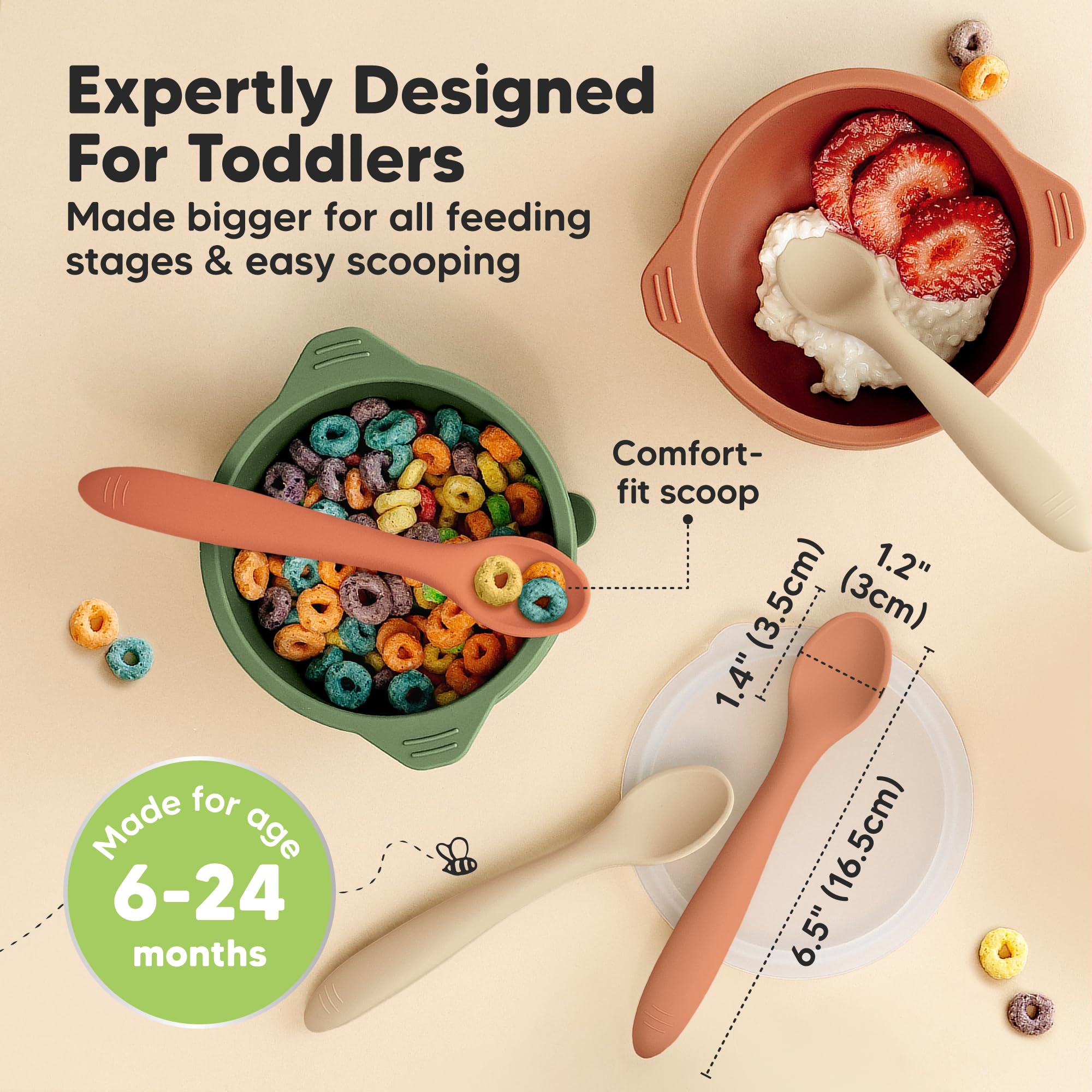 KeaBabies spoons with bite-proof edges designed for teething babies.