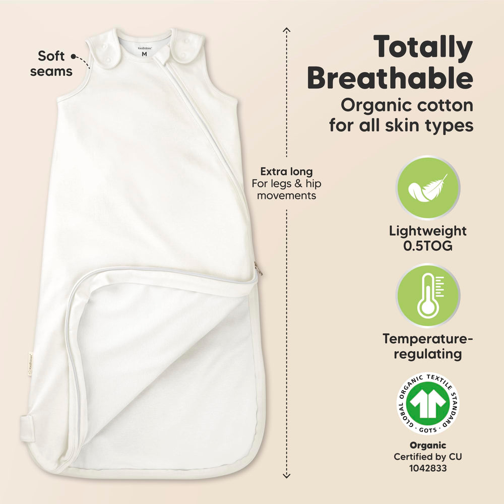 KeaBabies sleep sack hip room design promotes natural leg movement while sleeping.