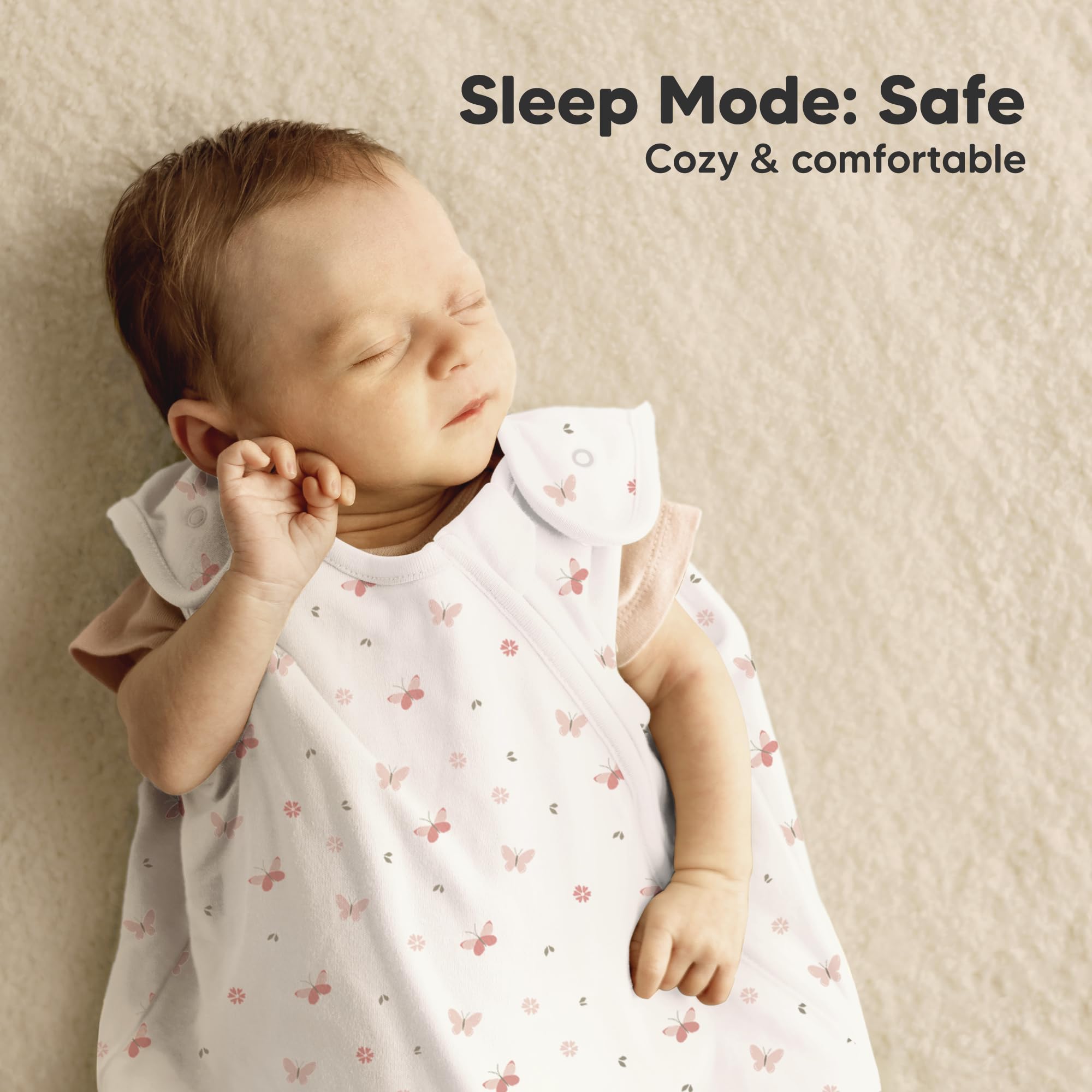 KeaBabies Mist Rose wearable blanket on baby demonstrates transition swaddle ease