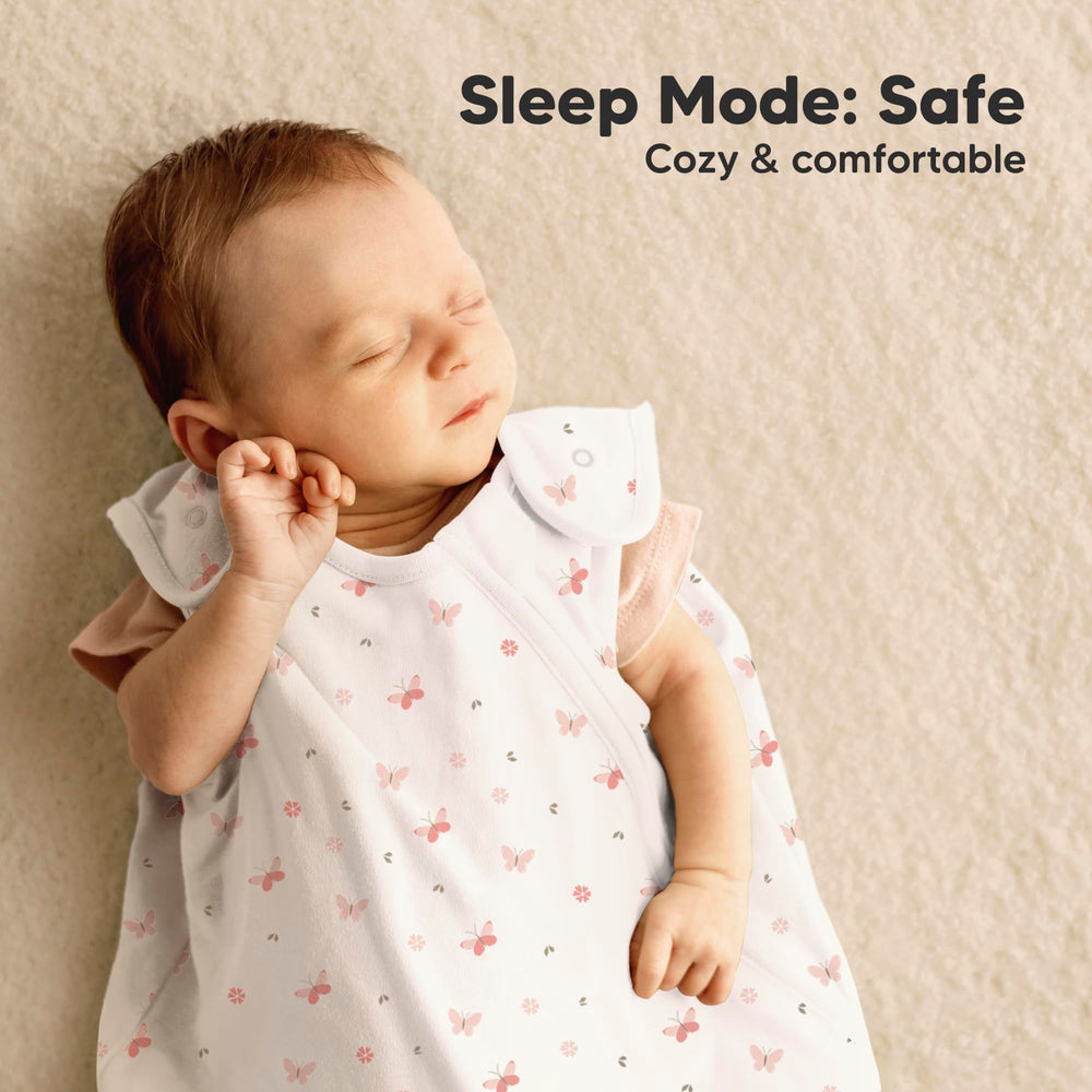KeaBabies Mist Rose wearable blanket on baby demonstrates transition swaddle ease