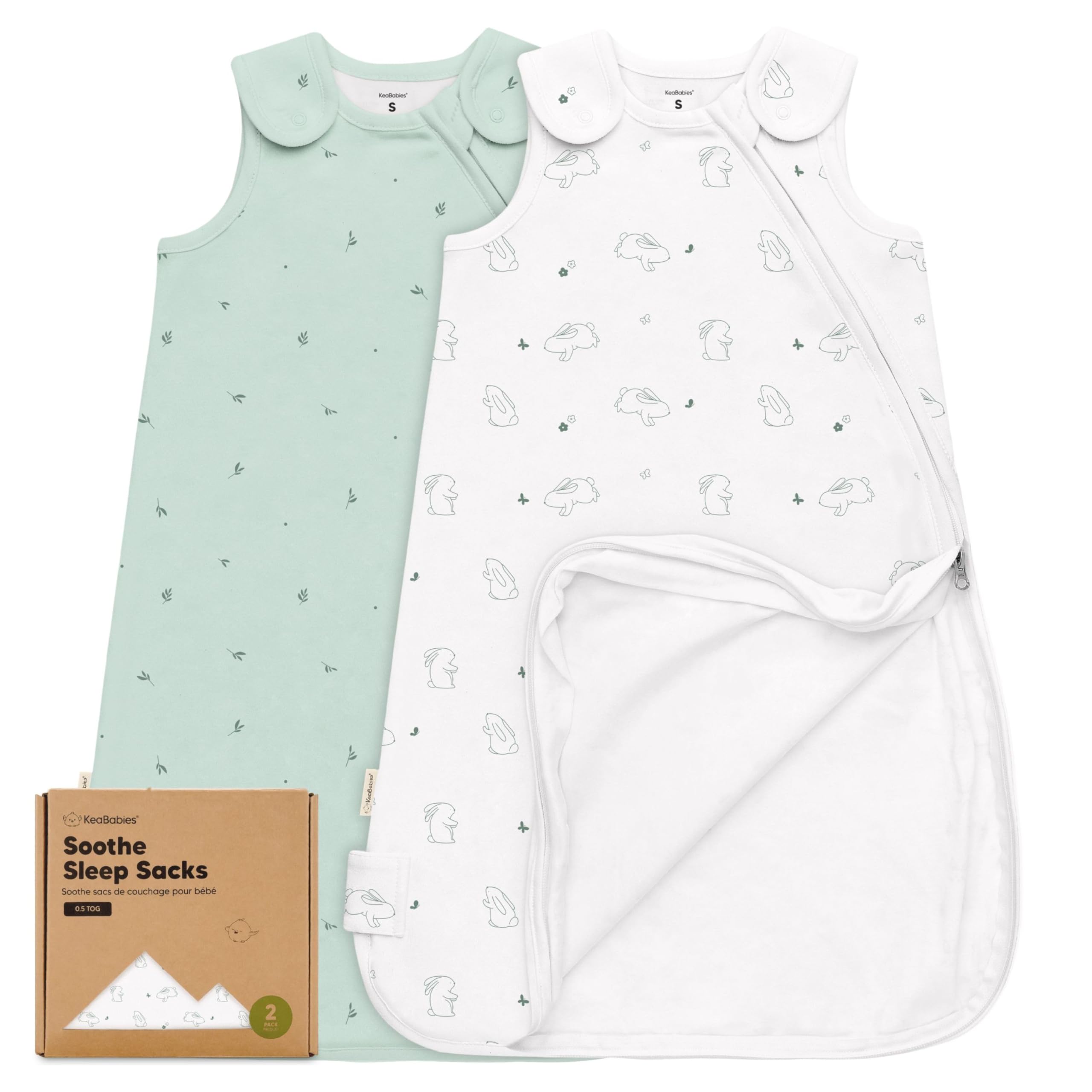 KeaBabies sleep sack two-pack front view highlights soft fabric and fit.