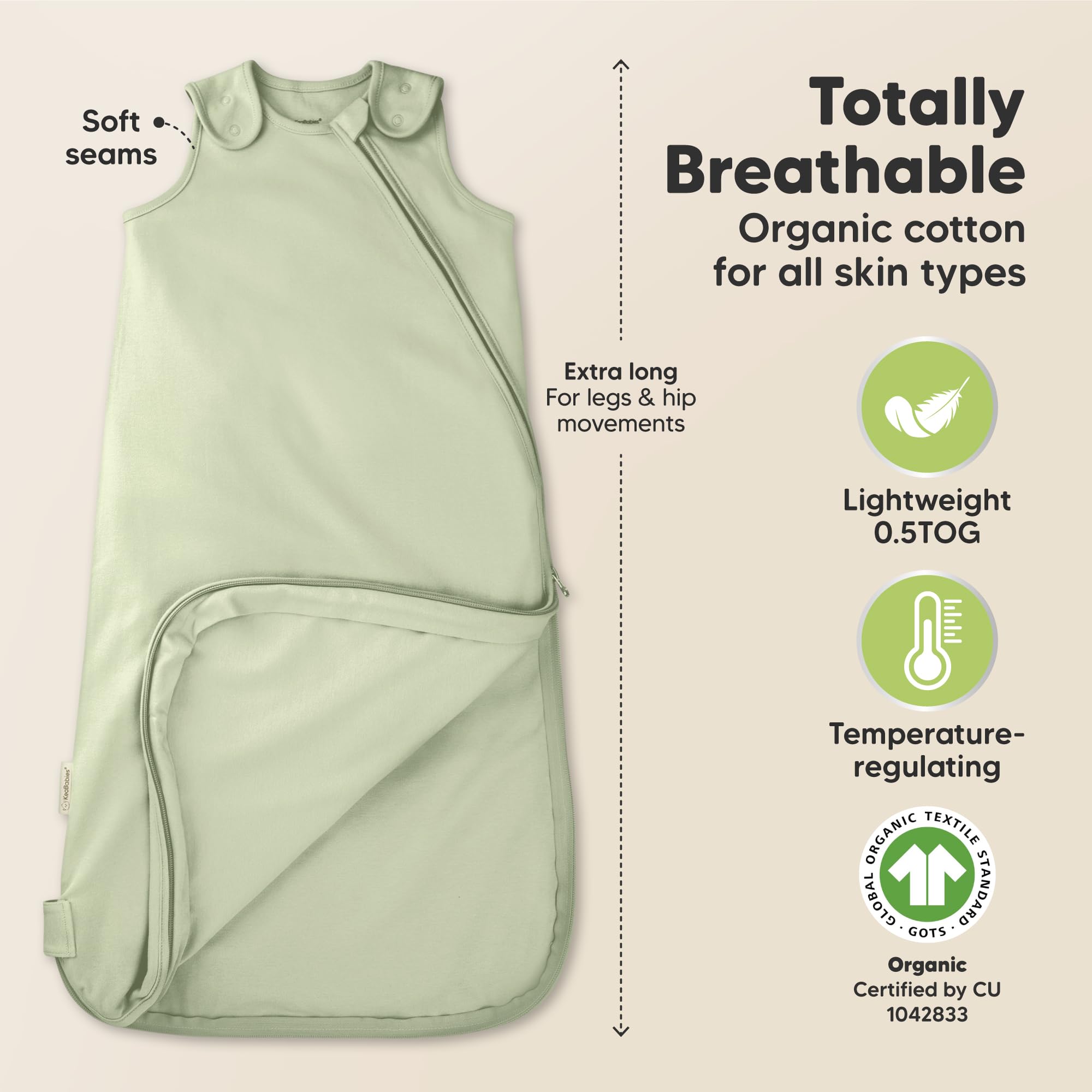 KeaBabies Sleep Sack with wide hip area allows natural movement.