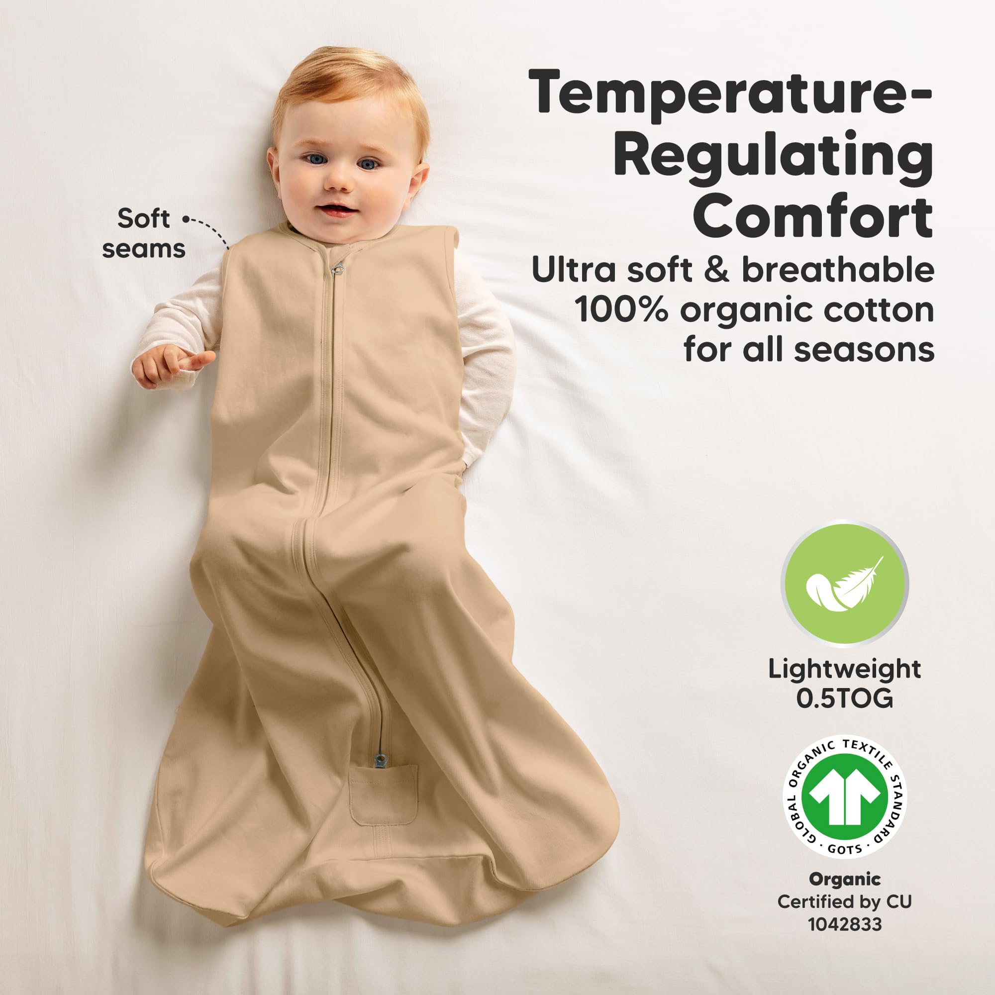 KeaBabies sleep sacks feature dual 2-way zippers for easy diapering.