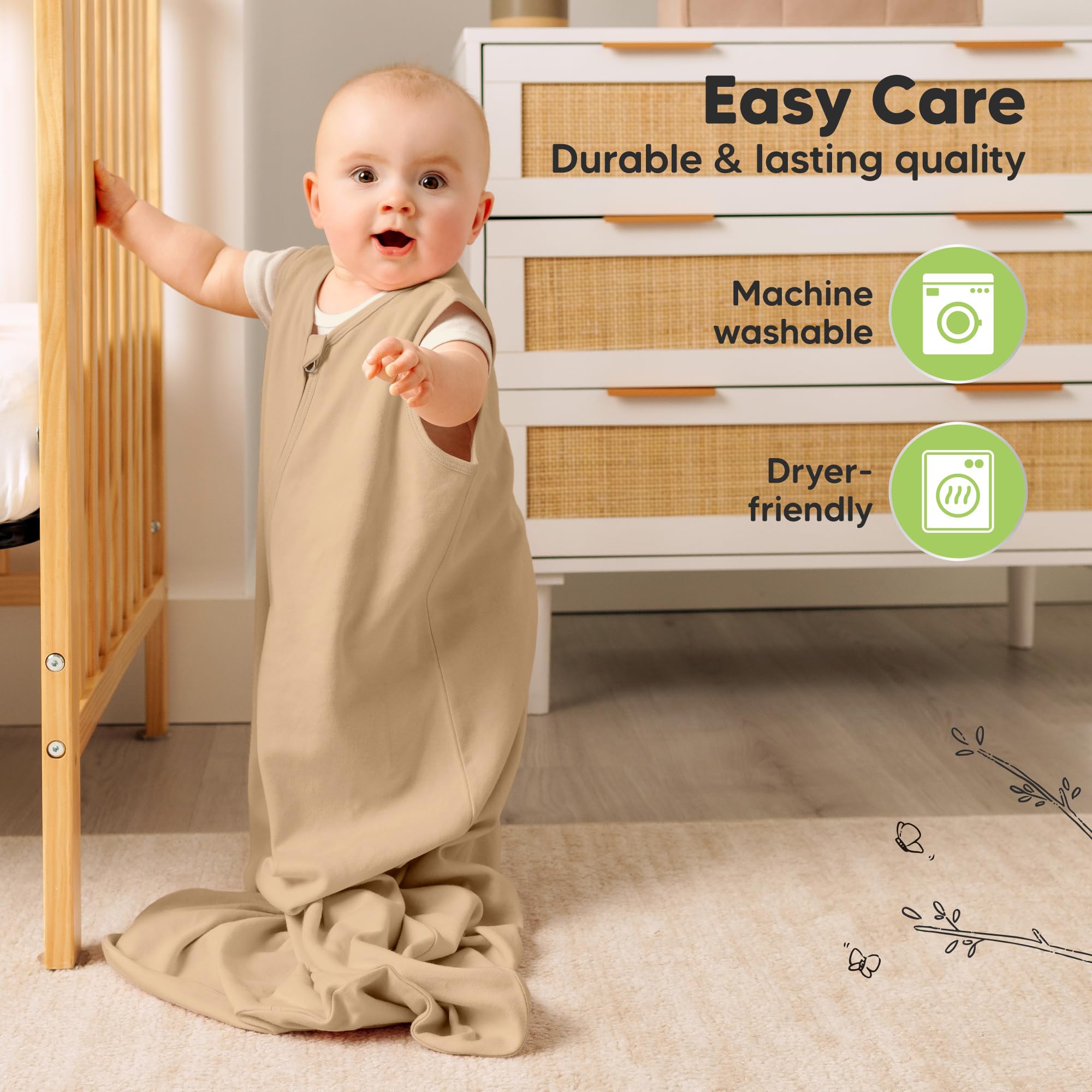 KeaBabies durable sleep sacks are machine washable for easy care.