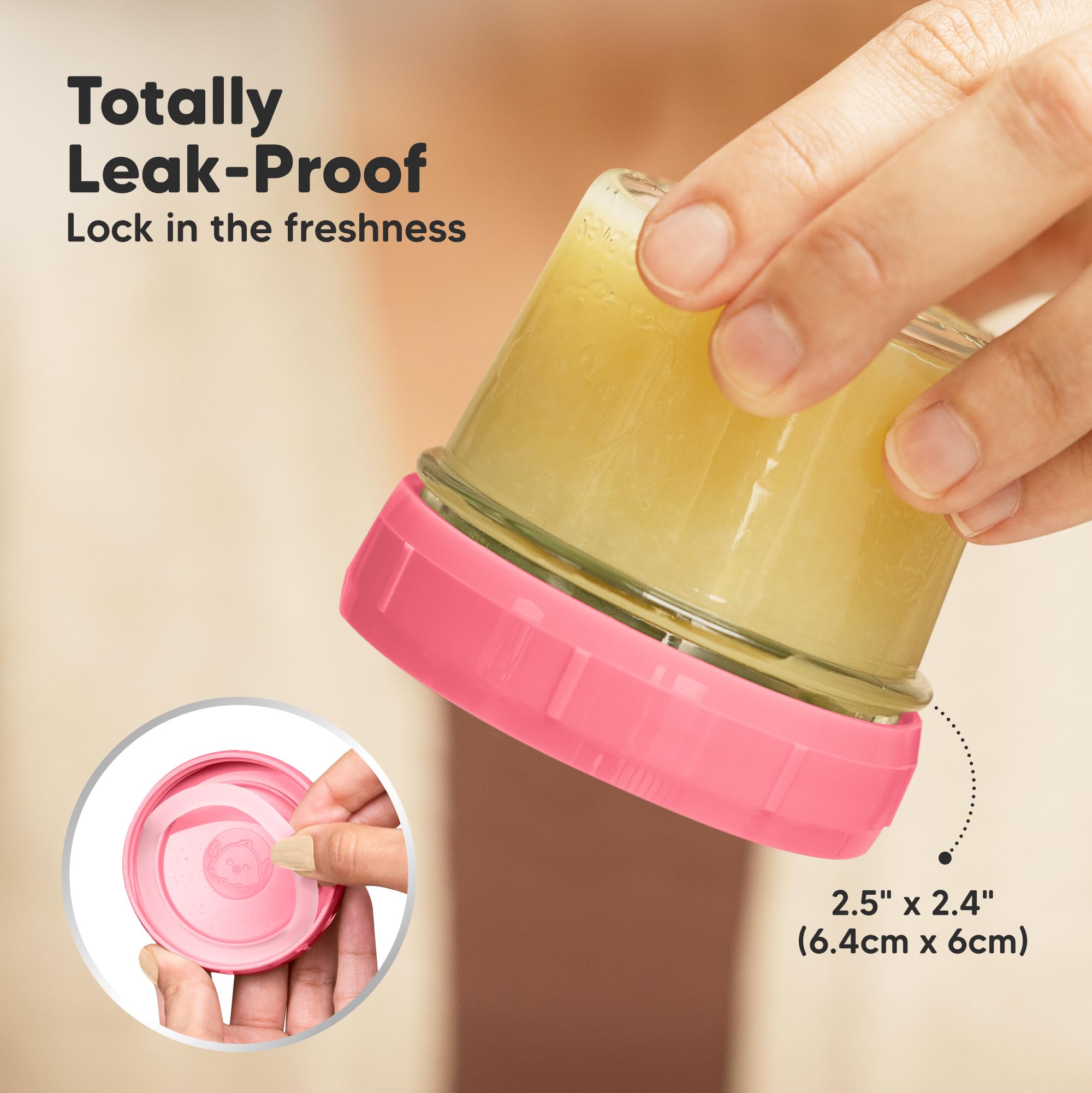 KeaBabies leak-proof glass jar with airtight lid, prevents spills during snacks