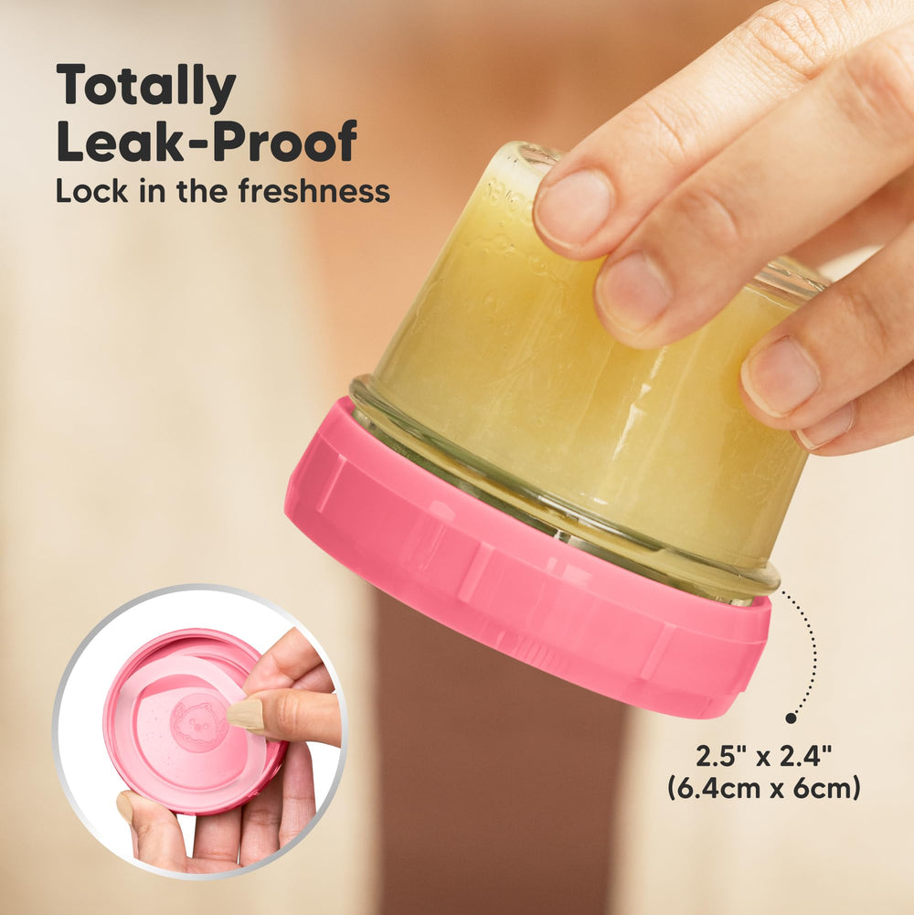KeaBabies leak-proof glass jar with airtight lid, prevents spills during snacks
