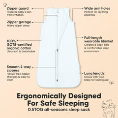 KeaBabies snooze sleep sack with 2-way zipper for easy diaper changes